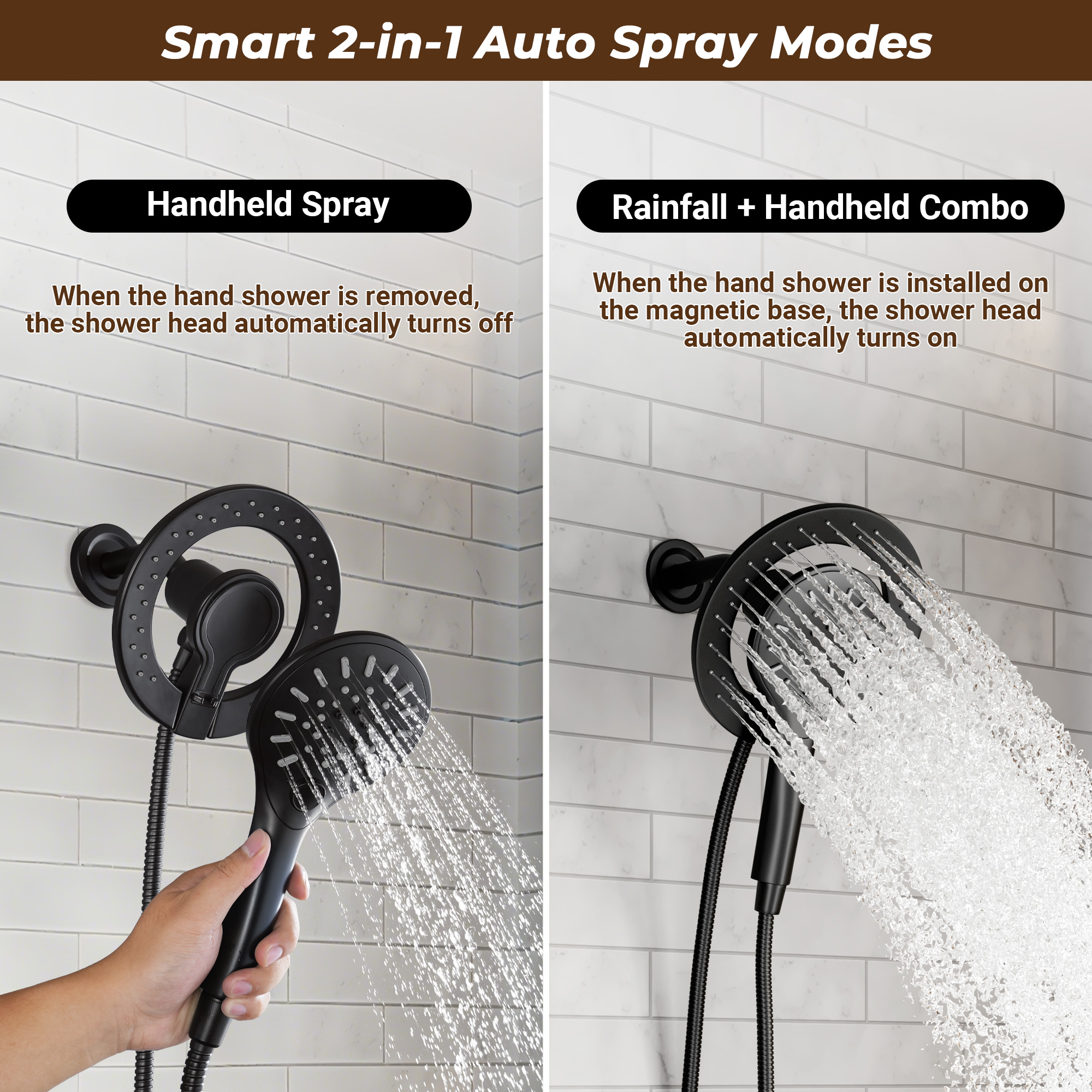 7-inch Magnetic Dual Shower System with 3-Function Hand Shower