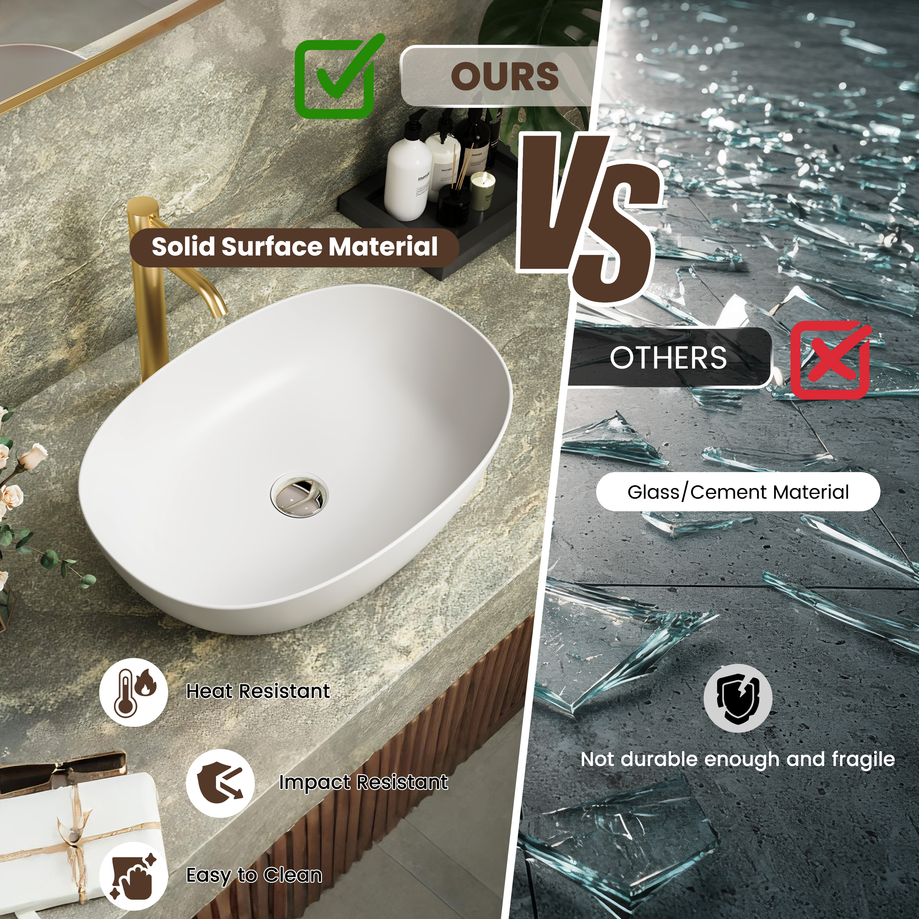 22" Oval Solid Surface Bathroom Vessel Sink in Matte White