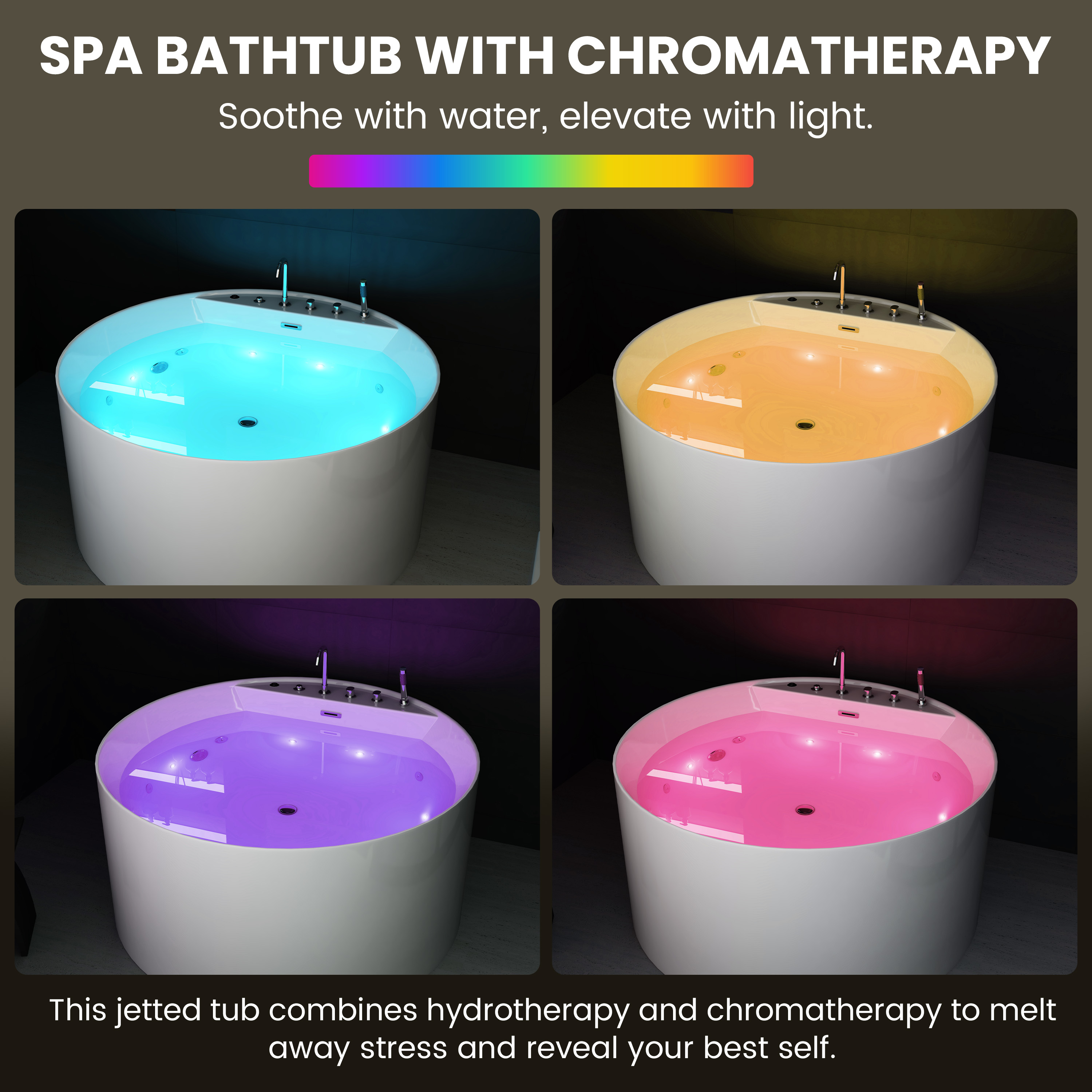 49" Modern Freestanding Whirlpool Bathtub with LED Mood Light & Hydro Massage Jets