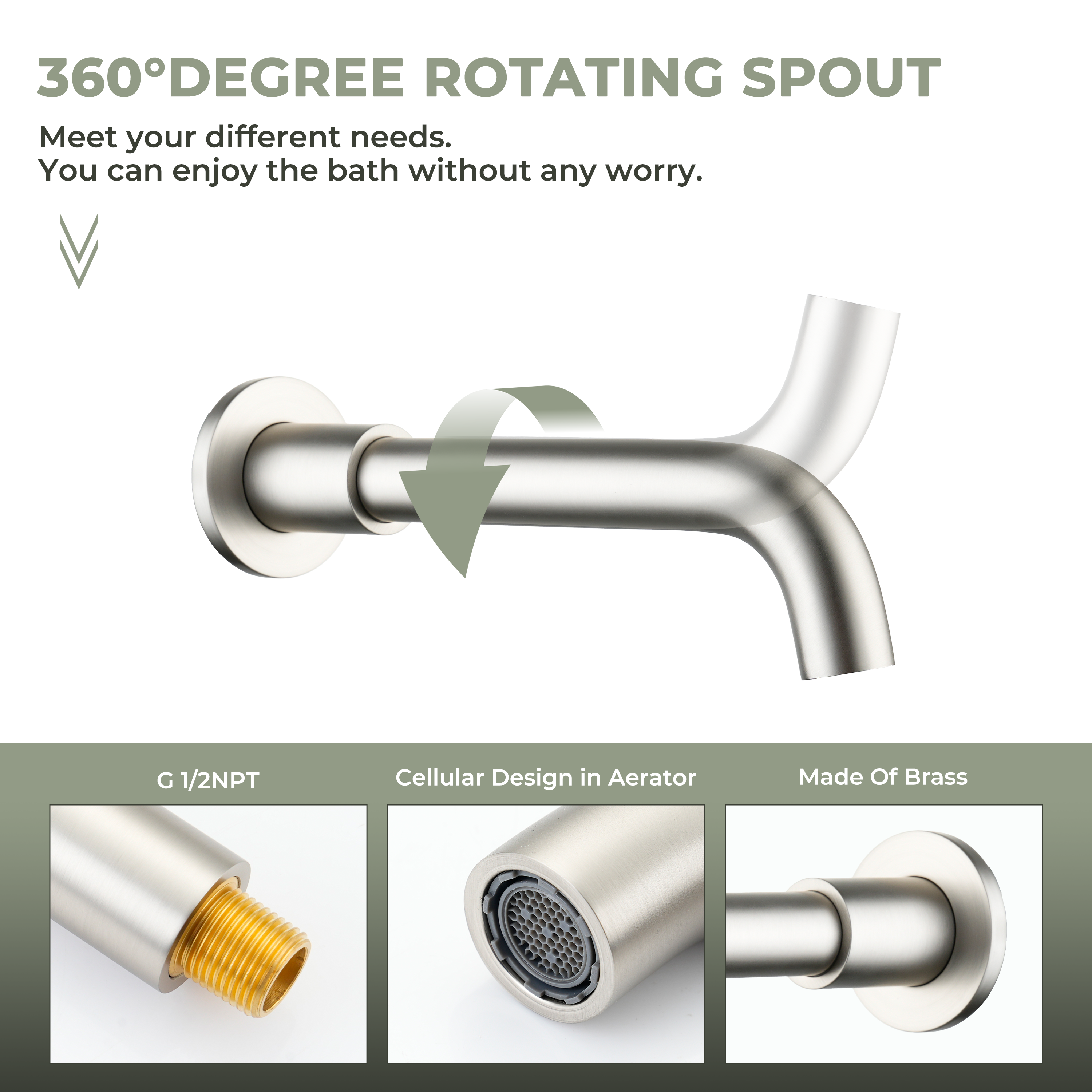 Round Brass Tub Spout with 360° Rotatable Outlet Tub Filler