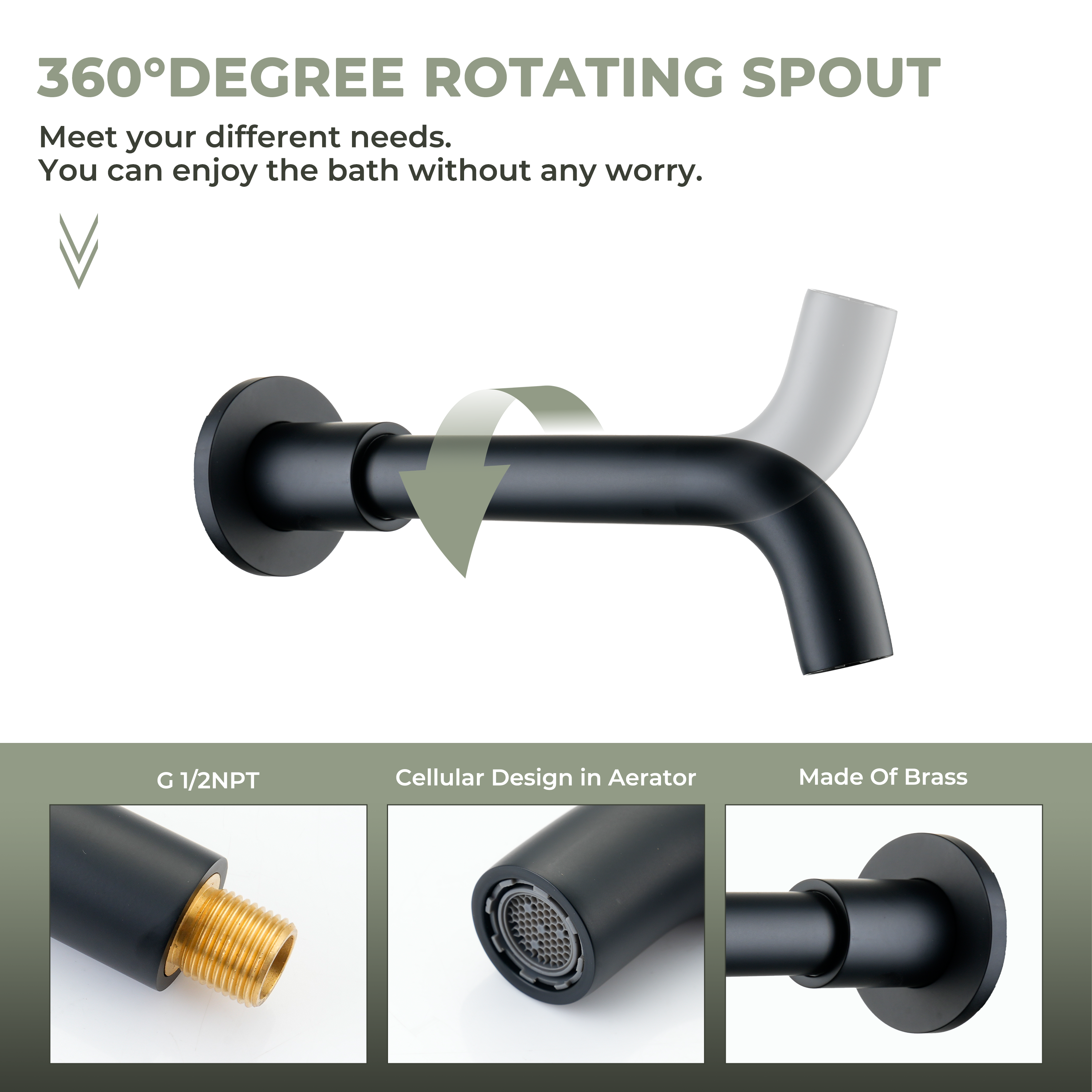 Round Brass Tub Spout with 360° Rotatable Outlet Tub Filler