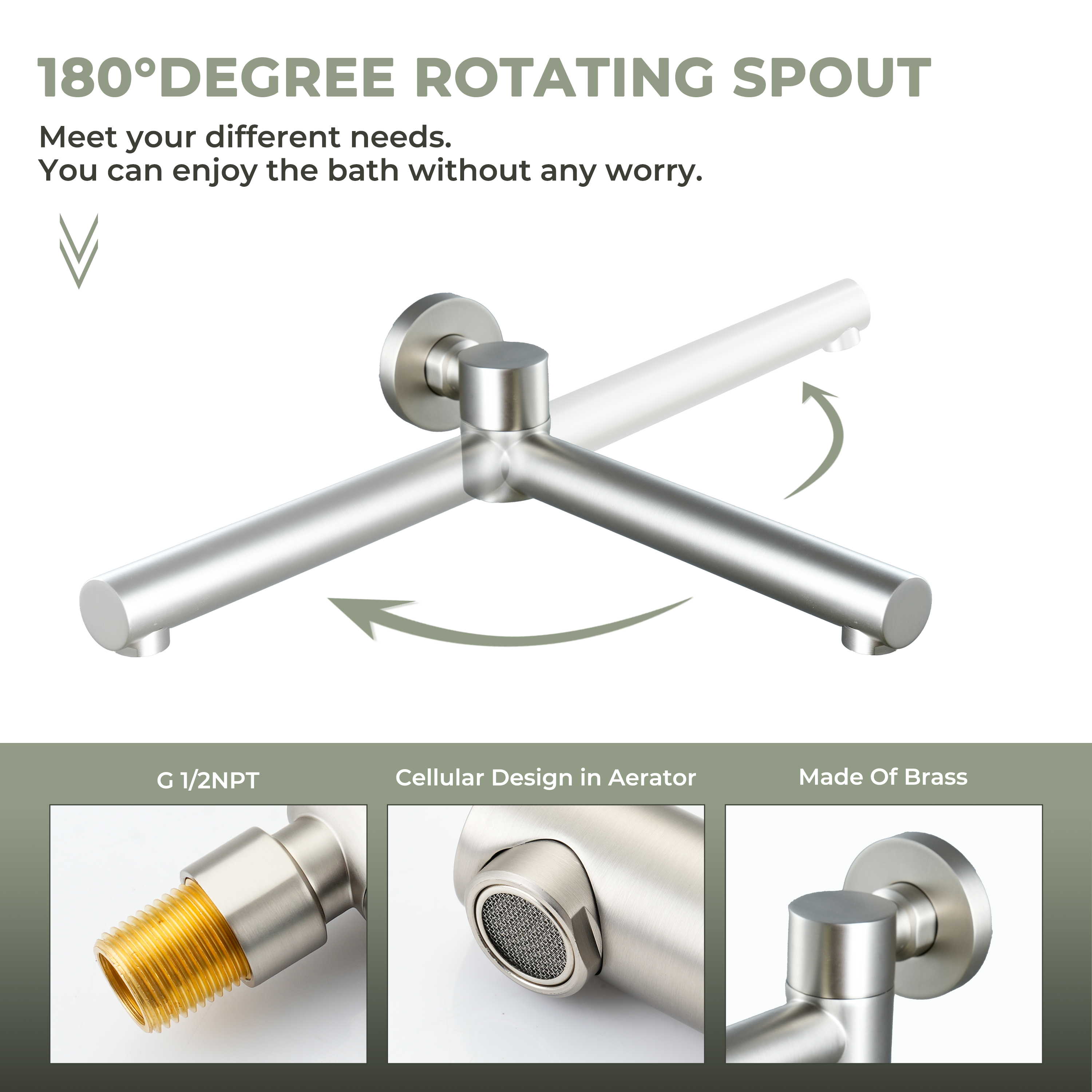 Round Brass Tub Spout with 180° Swing Outlet and Decoration Cover