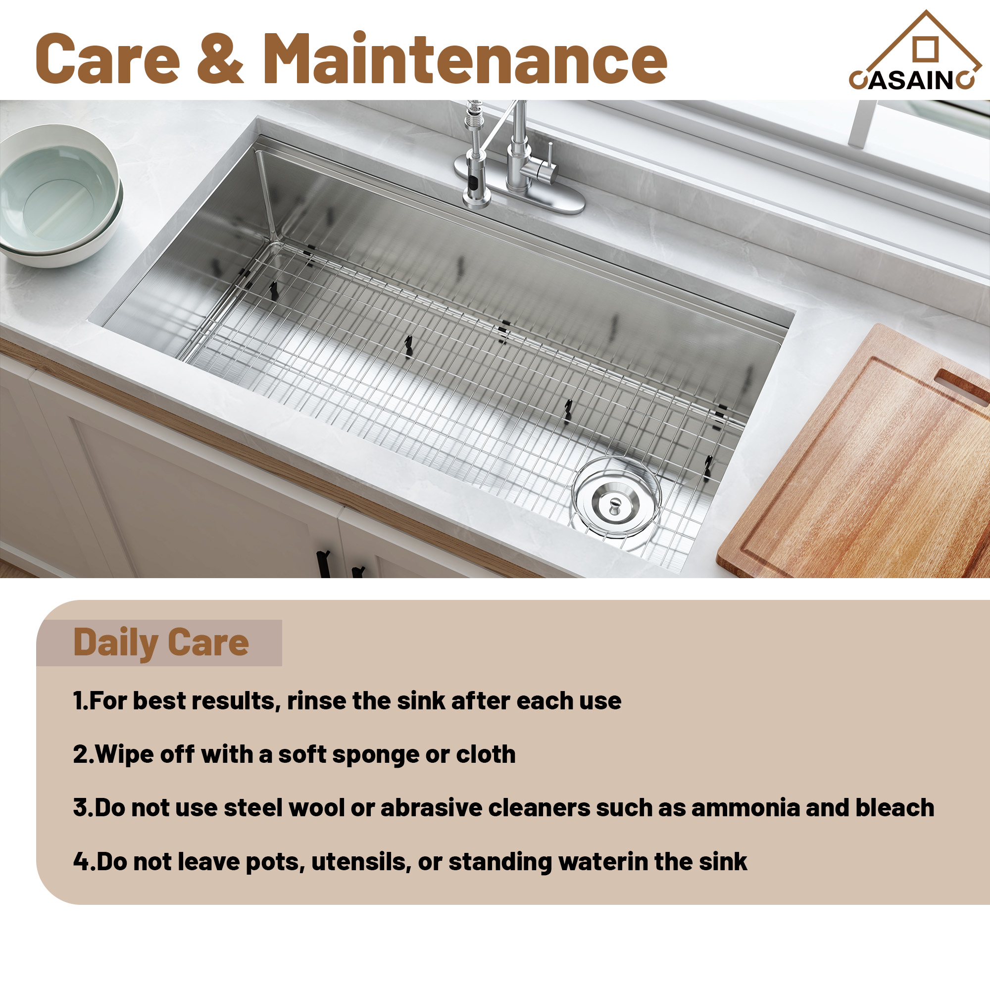 36 inch Workstation Undermount kitchen Sink Stainless Steel Sink 18 Gauge Single Bowl Kitchen Sinks Set