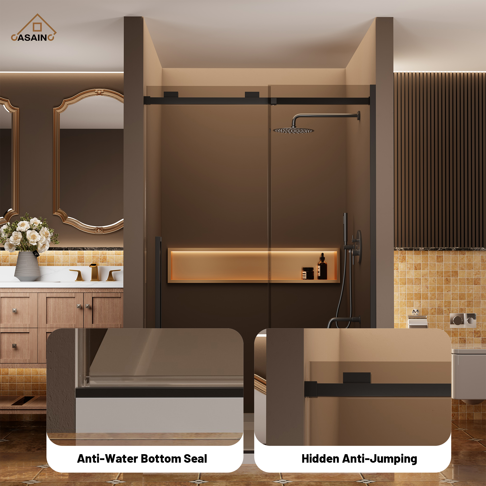 48"x76" Frameless Shower Door with Cushioned Single Slide in Brushed Nickel/Chromed/Matte Black/Brushed Gold, 0.39 inch SGCC-certified Tempered Shower Glass