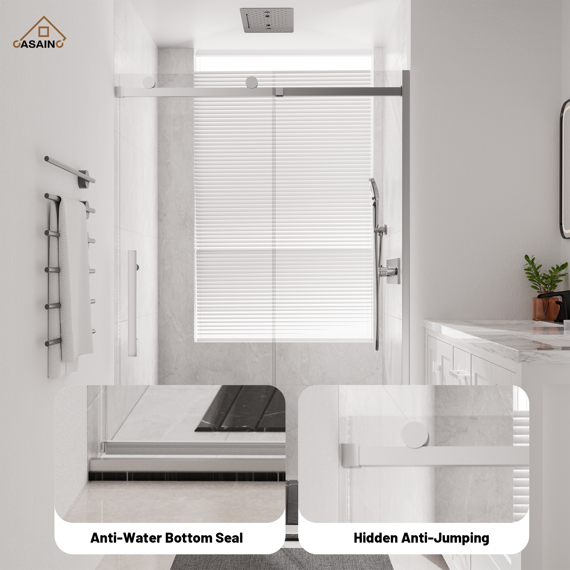 48"x76" Frameless Shower Door with Cushioned Single Slide, SGCC-Certified Tempered Shower Glass Door in Matte Black/Chrome/Brushed Nickel/Brushed Gold