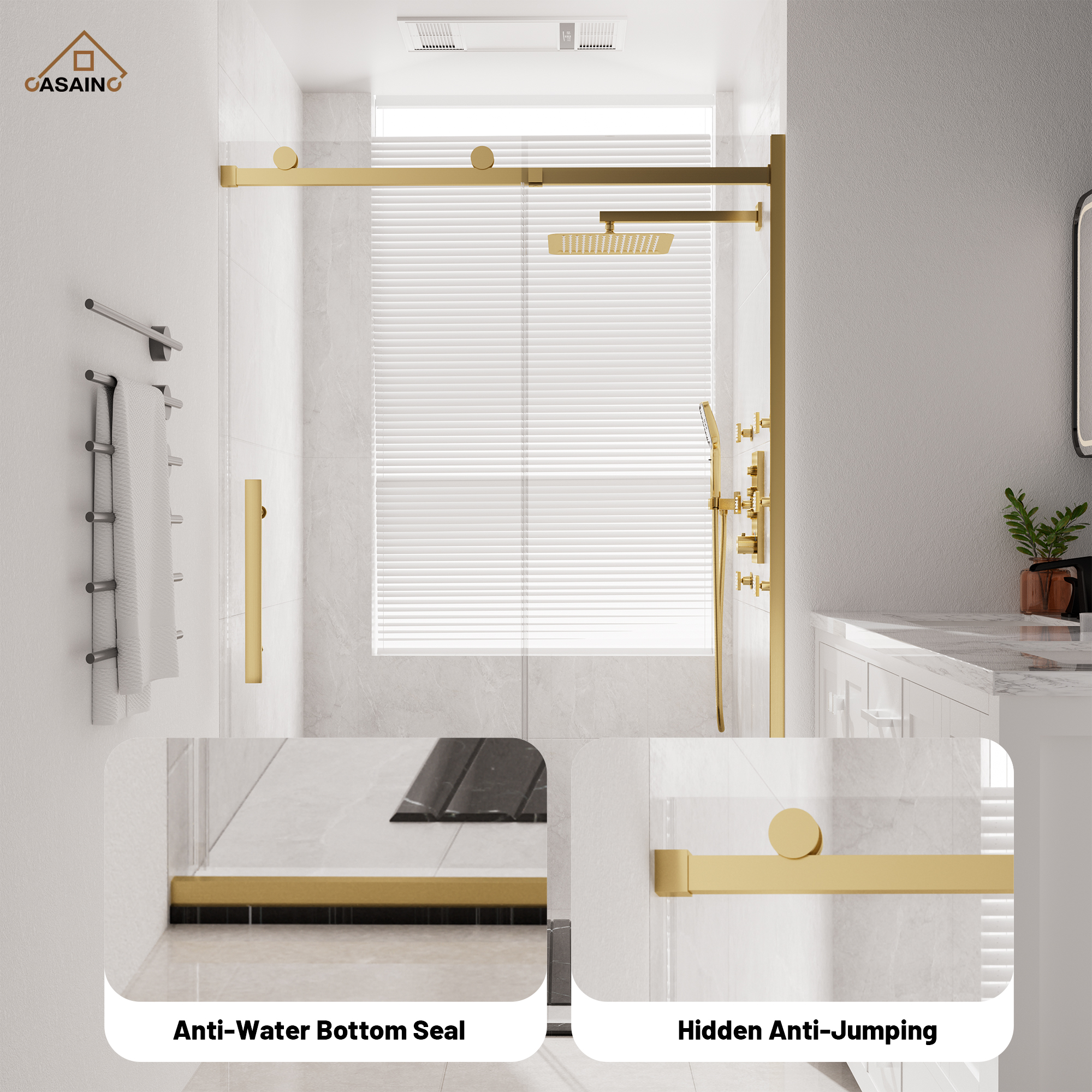 48"x76" Frameless Shower Door with Cushioned Single Slide, SGCC-Certified Tempered Shower Glass Door in Matte Black/Chrome/Brushed Nickel/Brushed Gold