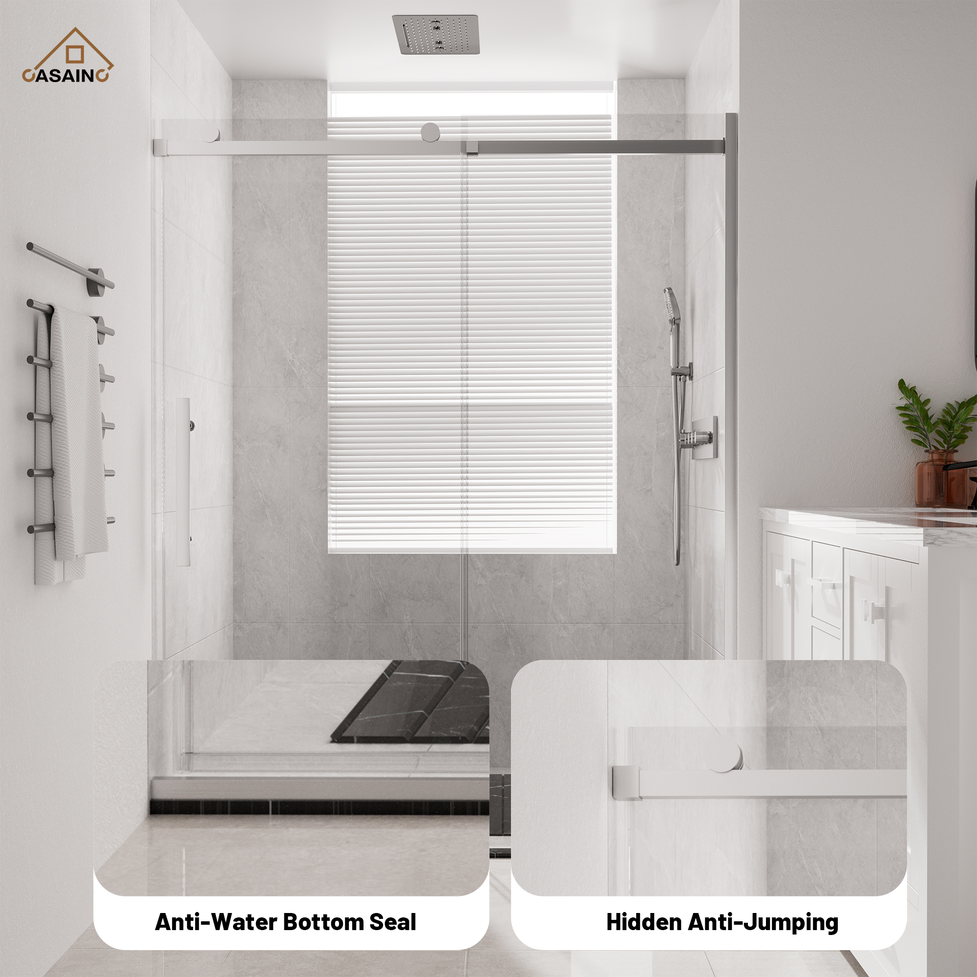 60"x76" Frameless Shower Door with Cushioned Single Slide, SGCC-Certified Tempered Shower Glass Door in Matte Black/Chrome/Brushed Nickel/Brushed Gold