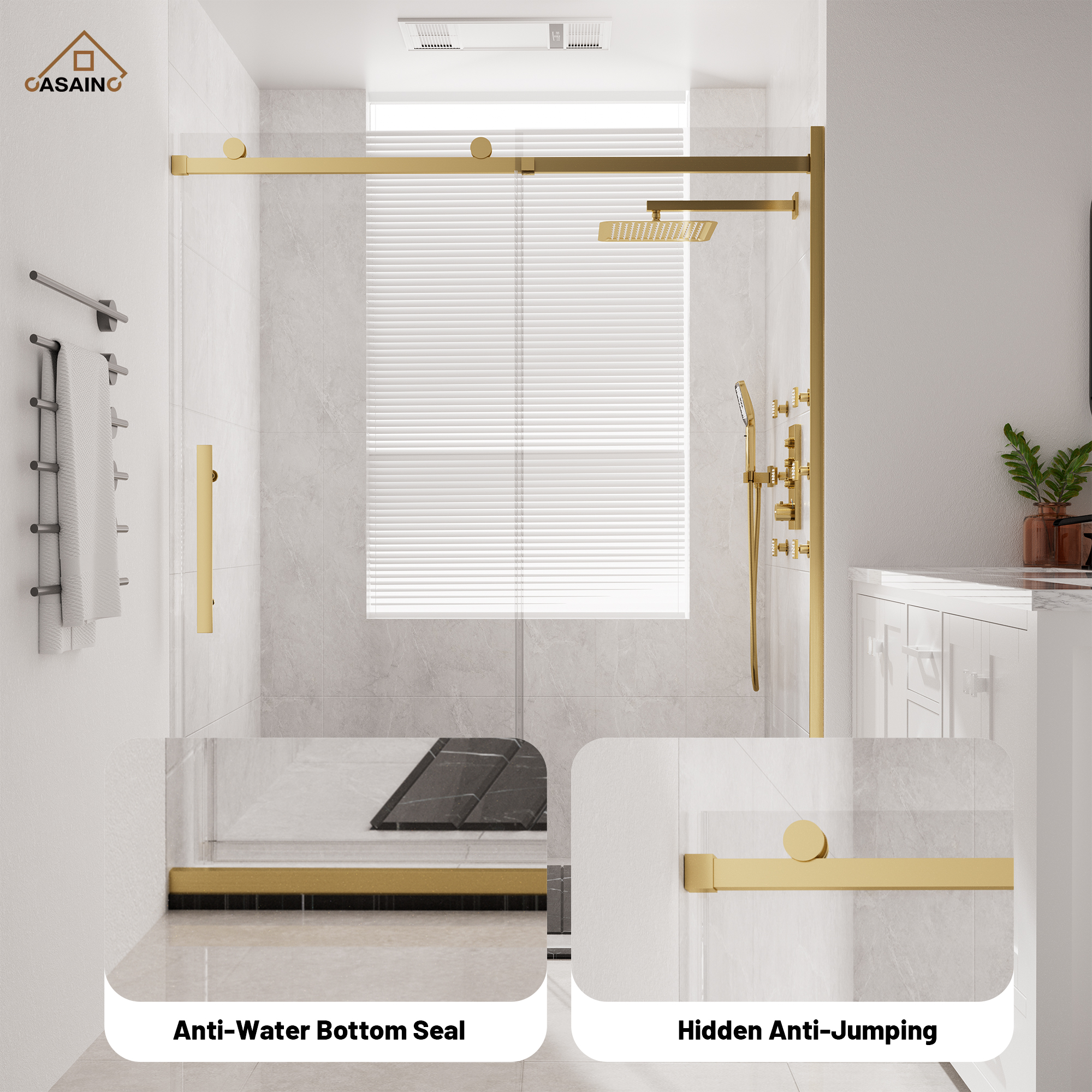 60"x76" Frameless Shower Door with Cushioned Single Slide, SGCC-Certified Tempered Shower Glass Door in Matte Black/Chrome/Brushed Nickel/Brushed Gold