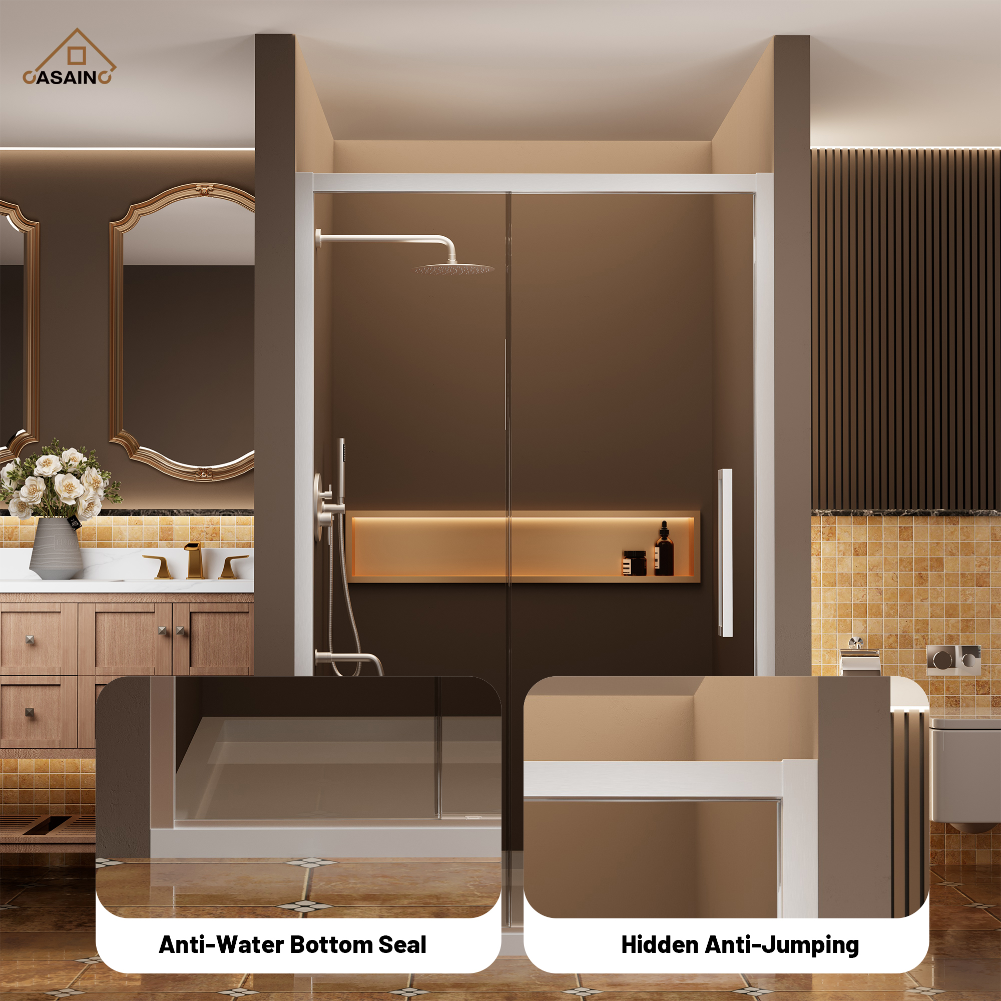 48"x76" Framed Shower Door with Cushioned Single Slide in Brushed Nickel/Chromed/Matte Black, 0.32 inch SGCC-certified Tempered Shower Glass