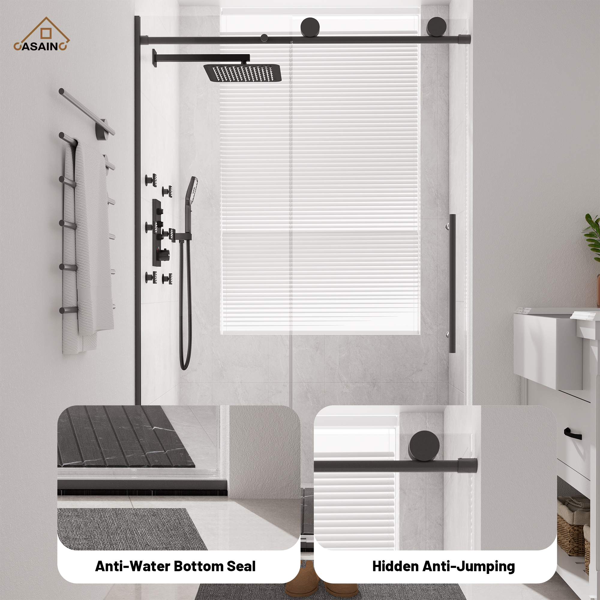 48"x76" Frameless Shower Door with Cushioned Single Slide Shower Enclosure in Brushed Nickel/Chrome/Matte Black/Brushed Gold