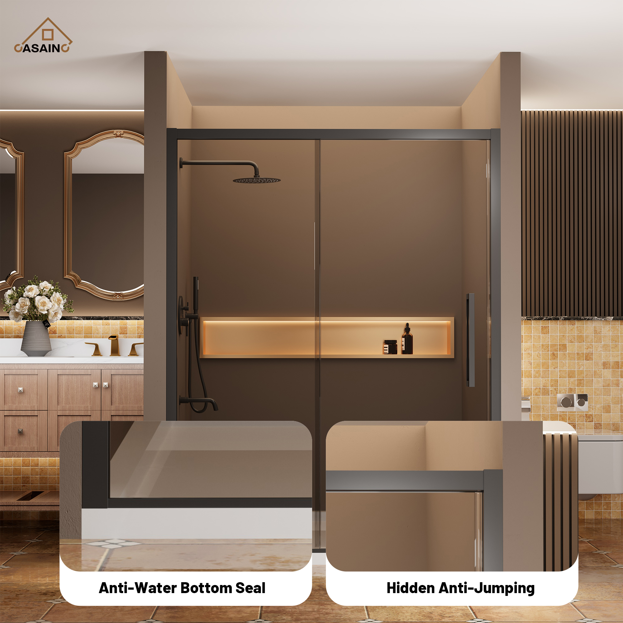 60"x76" Framed Shower Door with Cushioned Single Slide in Brushed Nickel/Chromed/Matte Black, SGCC-certified Tempered Shower Glass