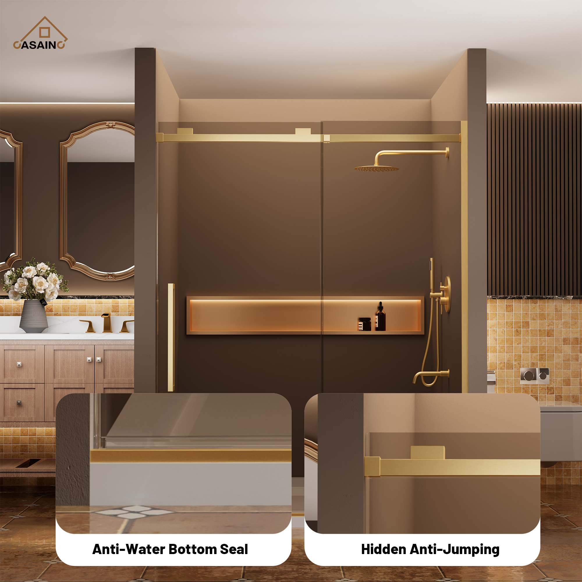 60"x76" Frameless Shower Door with Cushioned Single Slide in Brushed Nickel/Chromed/Matte Black/Brushed Gold, SGCC-certified Tempered Shower Glass