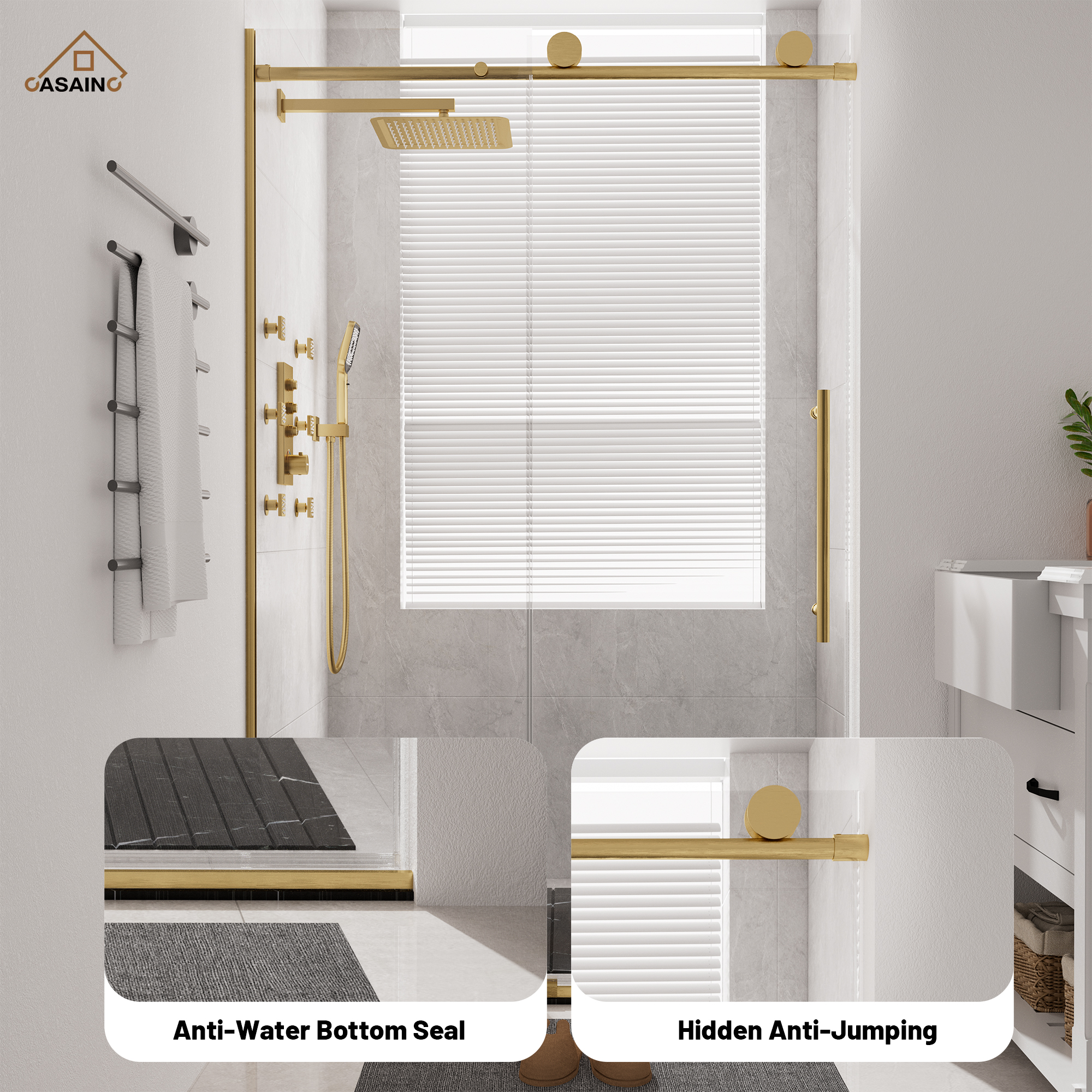 48"x76" Frameless Shower Door with Cushioned Single Slide Shower Enclosure in Brushed Nickel/Chrome/Matte Black/Brushed Gold
