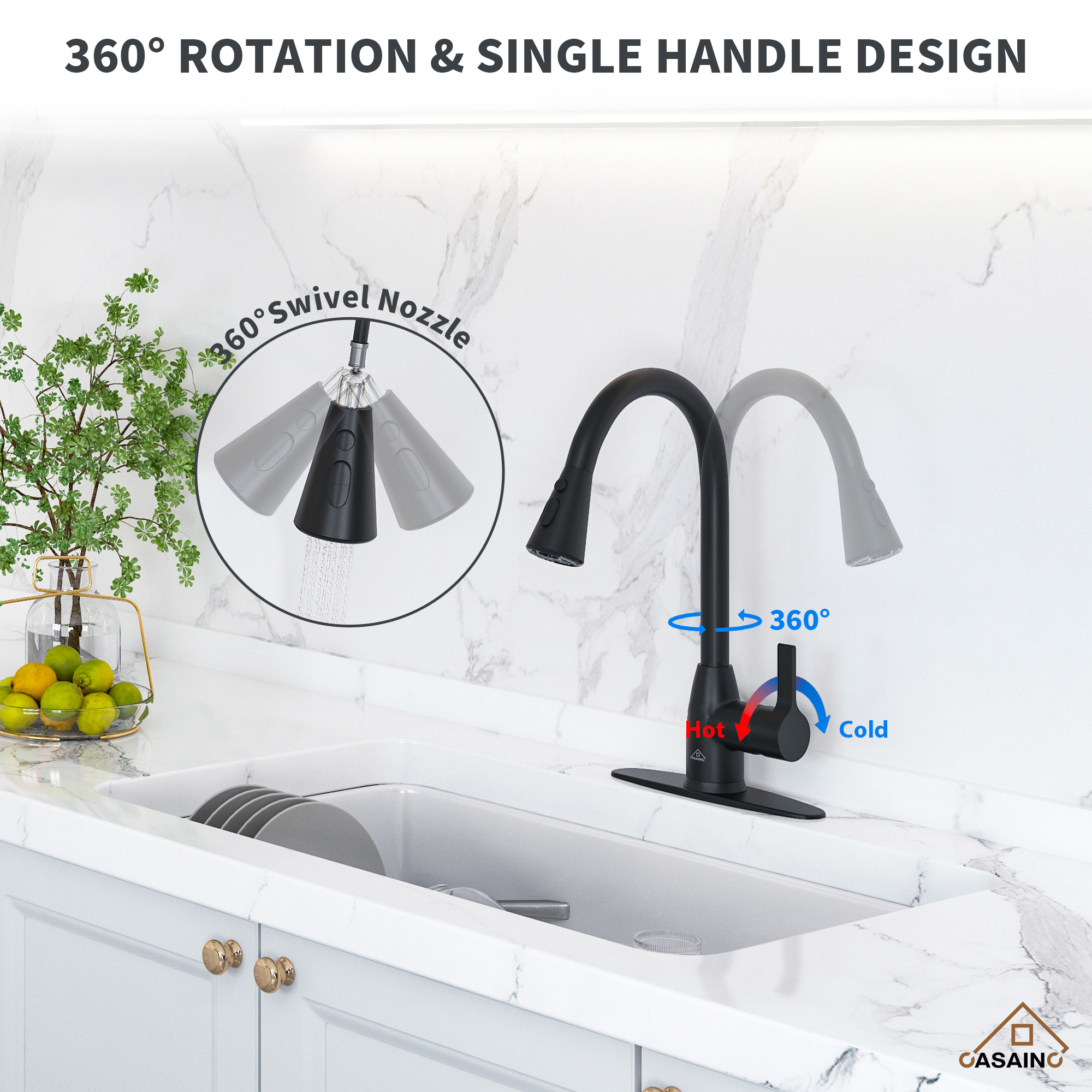 Kitchen Faucet with Pull Down Sprayer Three Function Spray Head