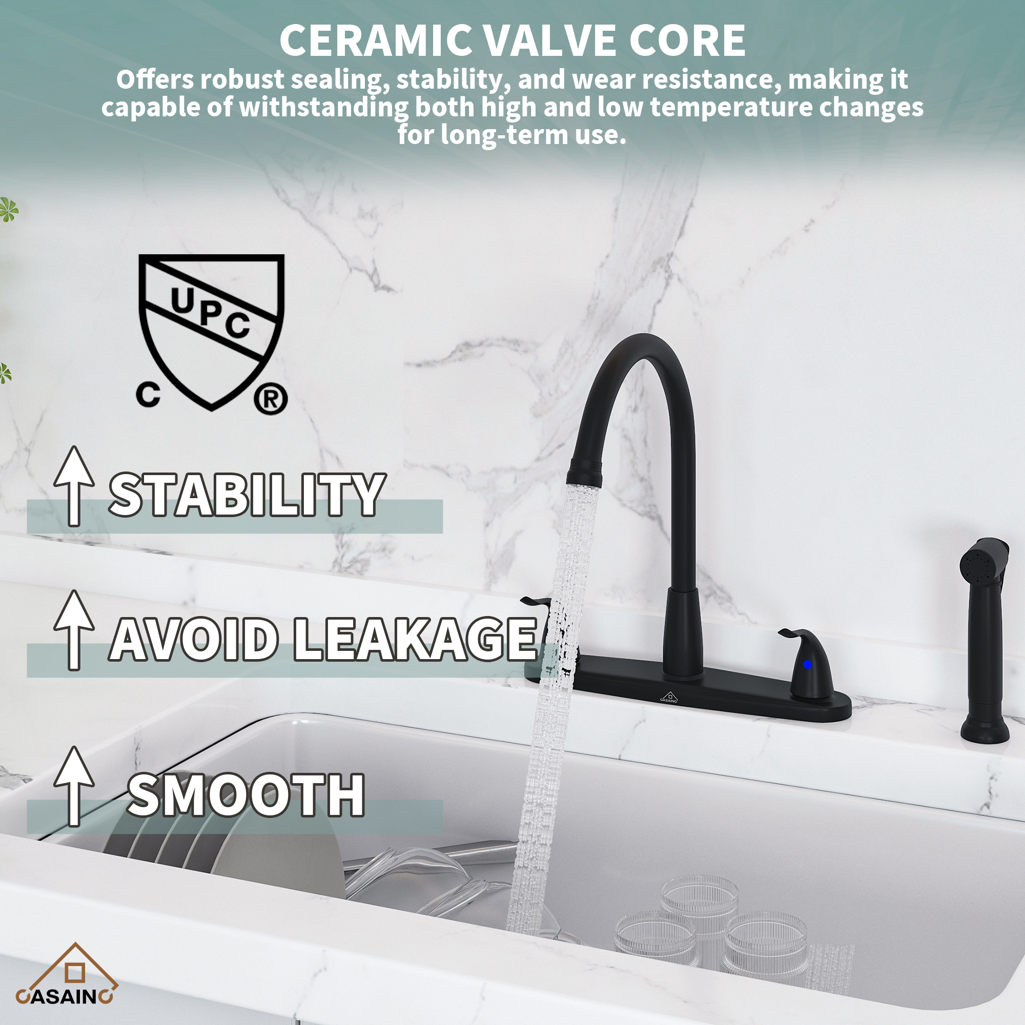 Double Handle Kitchen Sink Faucet with Side Sprayer