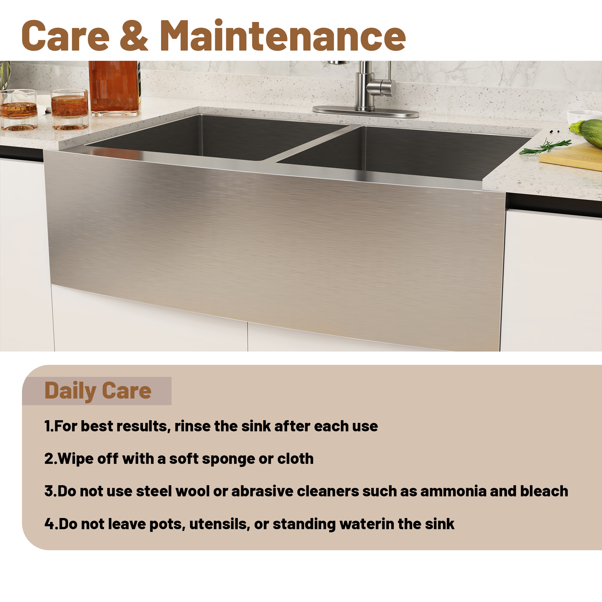 33 Inch Workstation Farmhouse Kitchen Sink Stainless Steel Apron Front Double Bowl Sink Basin