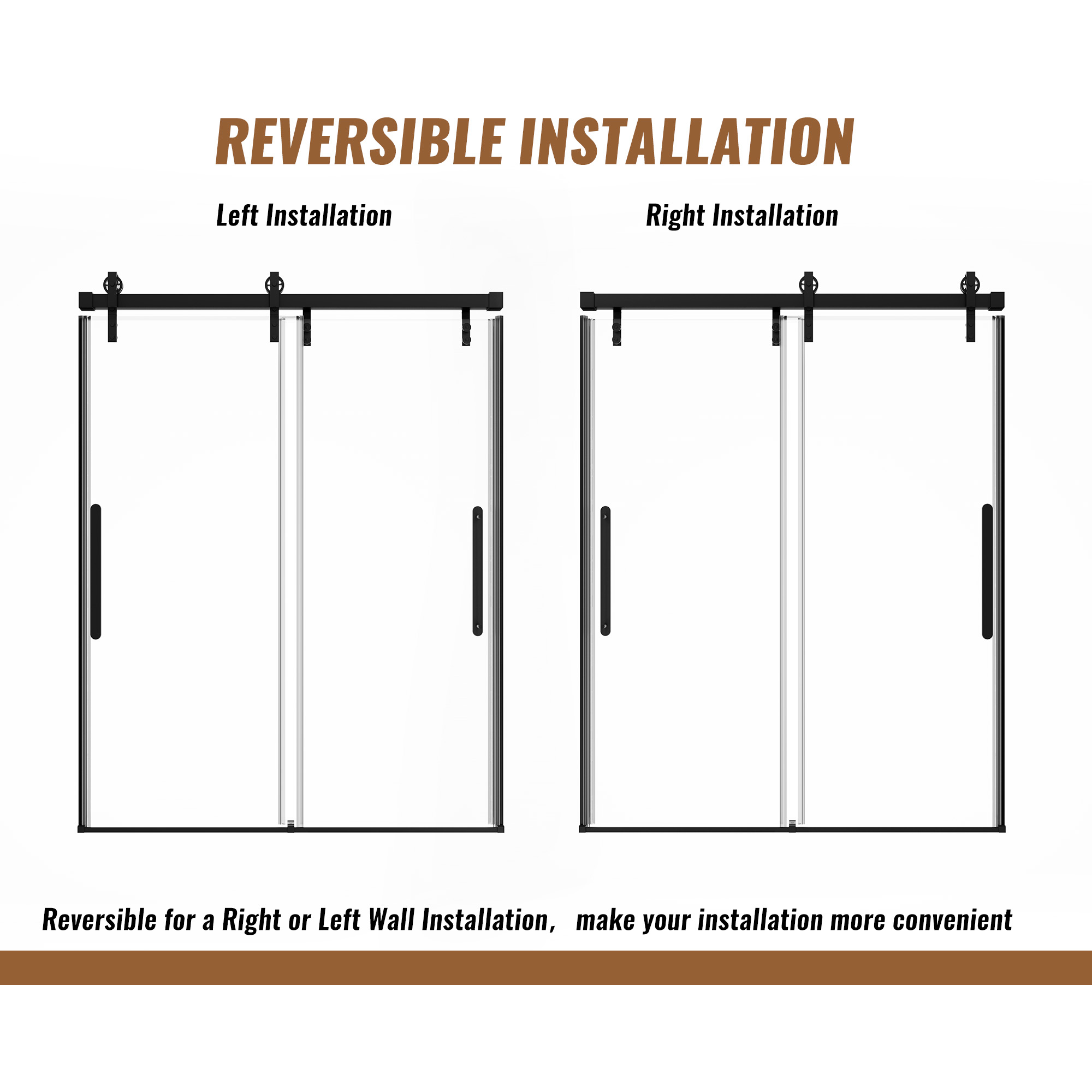 60 in. W x 76 in. H Frameless Shower Door in Matte Black with Tempered Glass