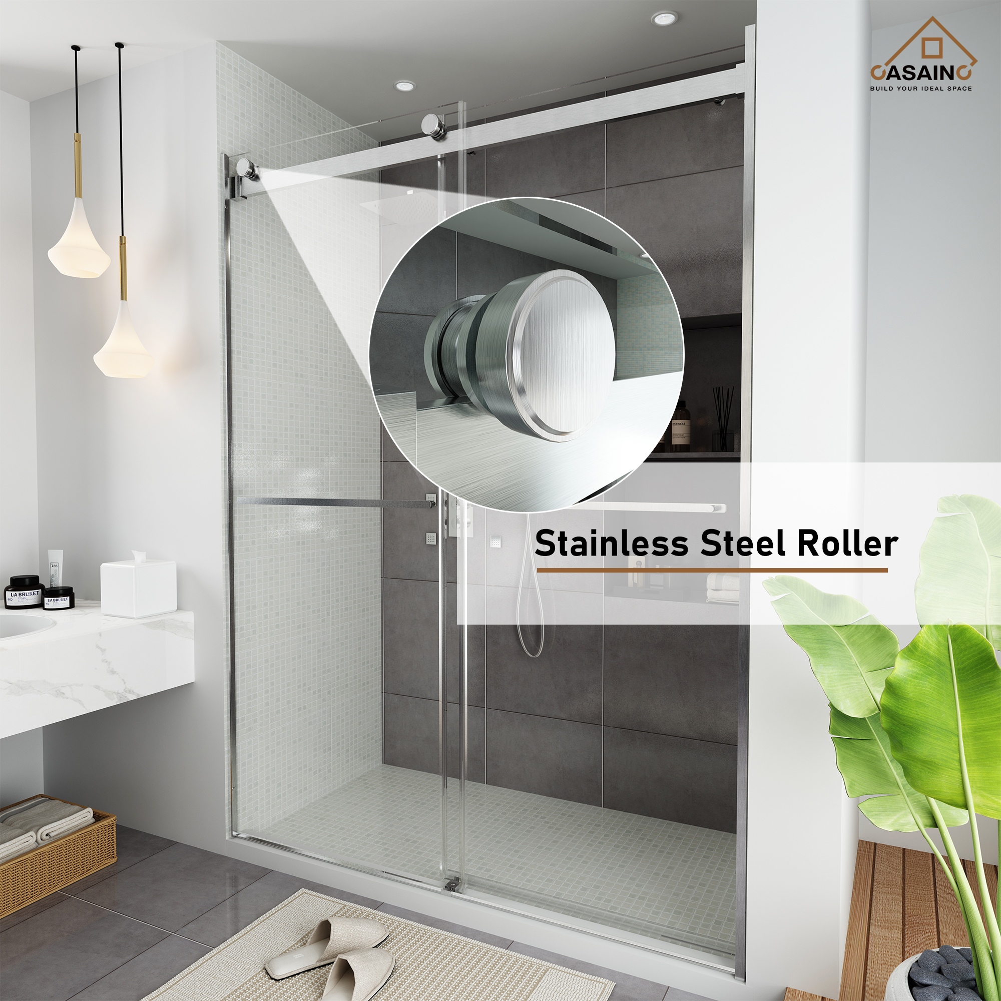 60"x76" Frameless Double Sliding Shower Door in Chrome/Brushed Nickel/Matte Black