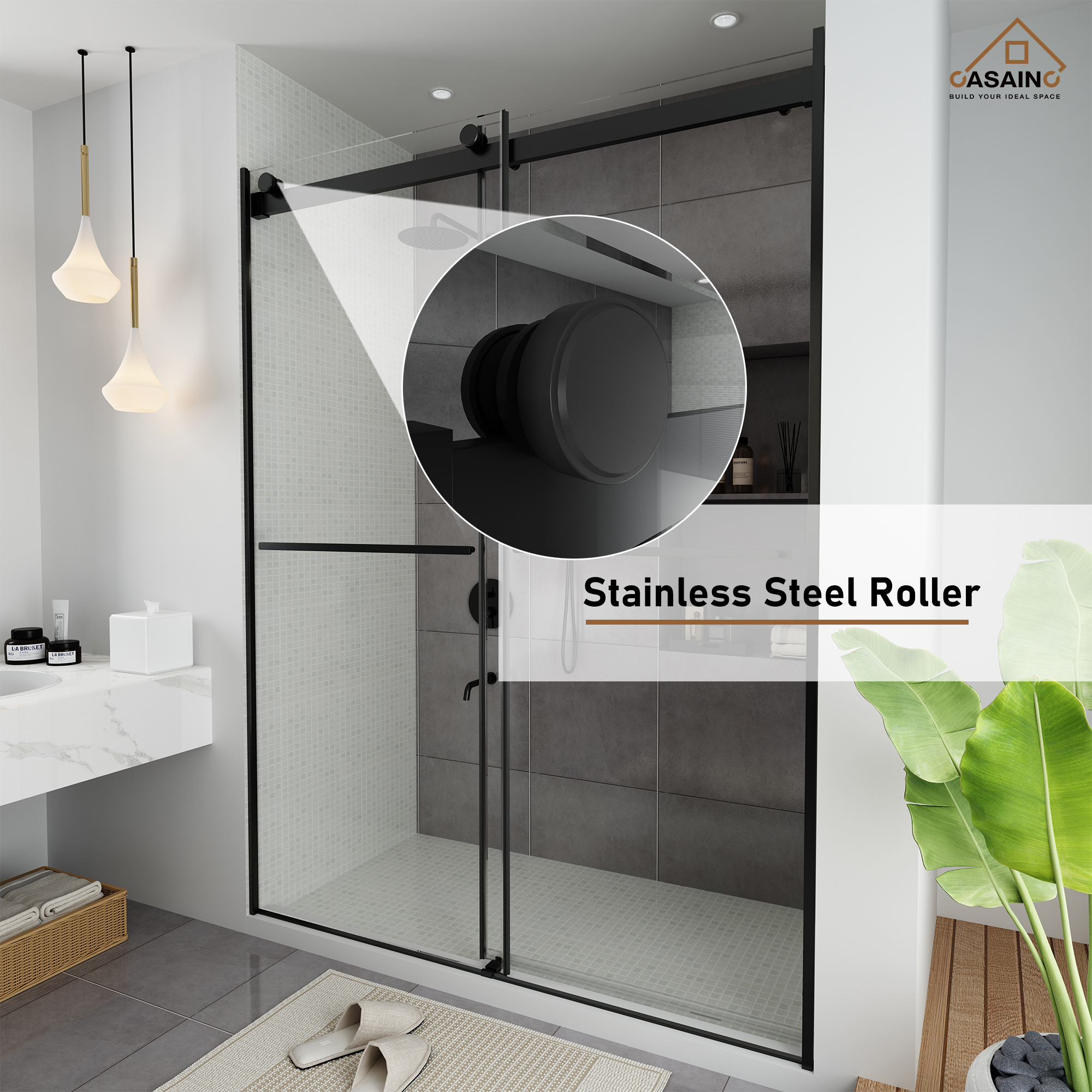 60"x76" Frameless Double Sliding Shower Door in Chrome/Brushed Nickel/Matte Black