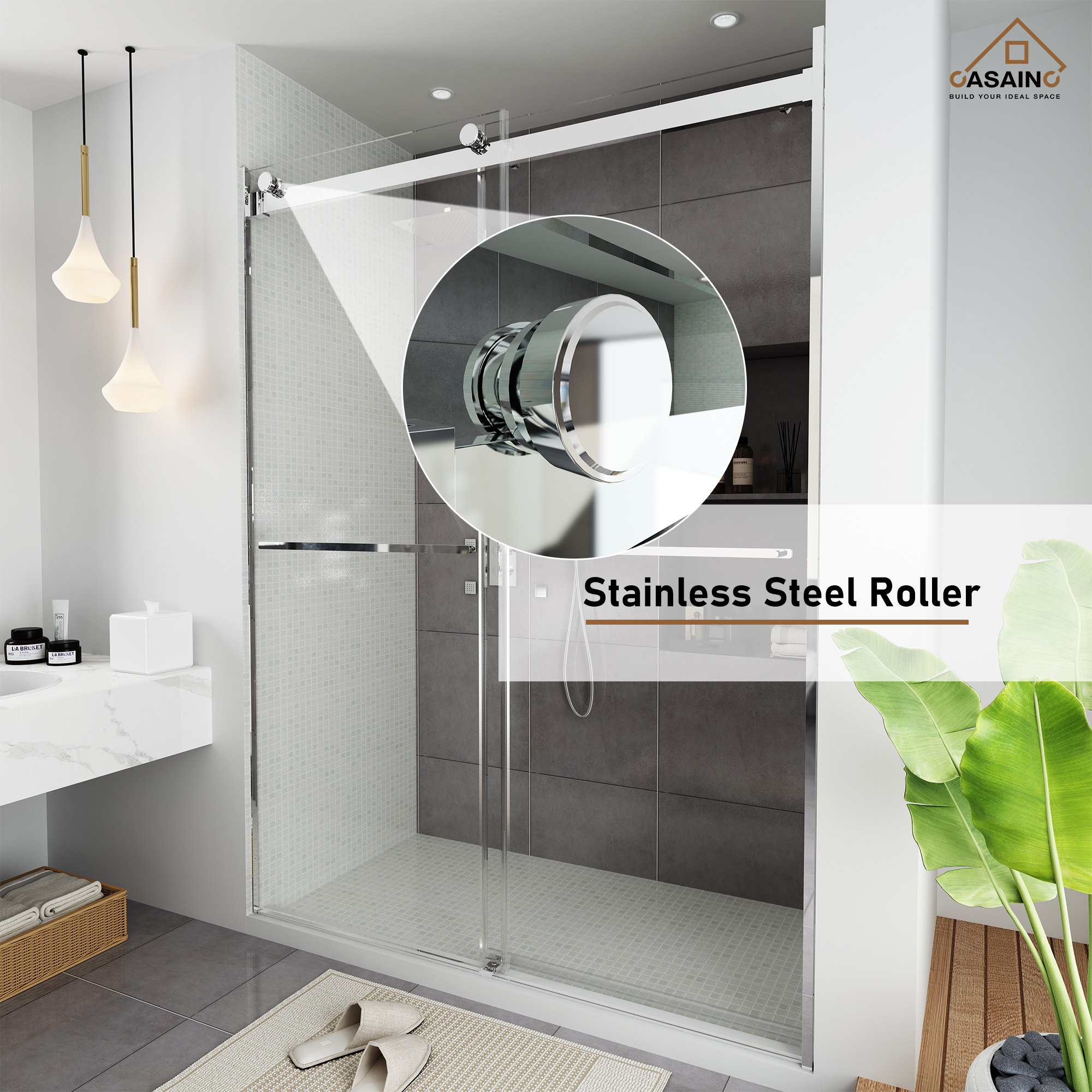 60"x76" Frameless Double Sliding Shower Door in Chrome/Brushed Nickel/Matte Black