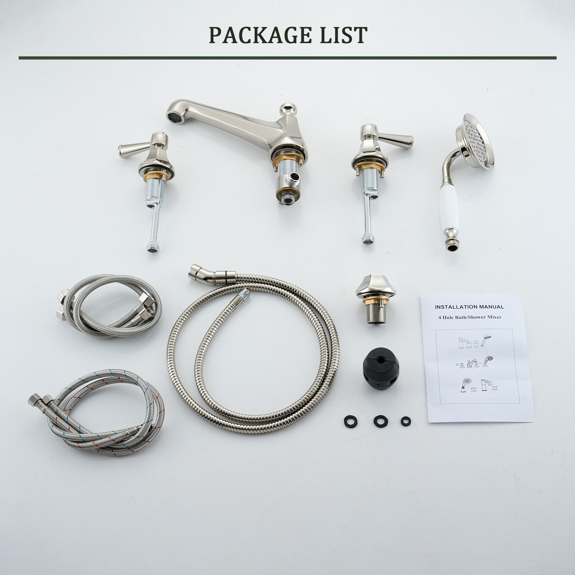 Polished Nickel Bathtub Faucet with Hand Shower Set - HEXAGON