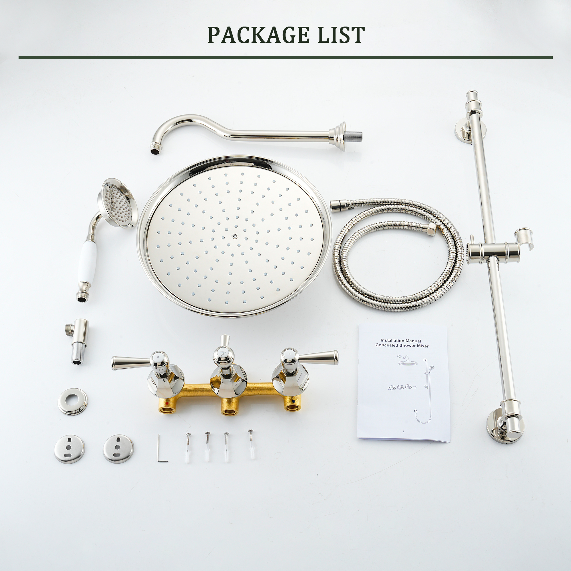 Polished Nickel 2-Function Wall Mounted Shower System with Hand Shower - HEXAGON