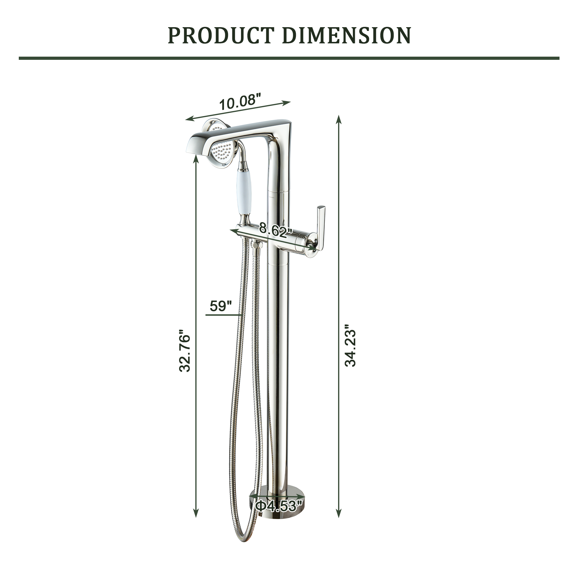 Polished Nickel Freestanding Floor Mount Bathtub Faucet with Hand Shower - HEXAGON