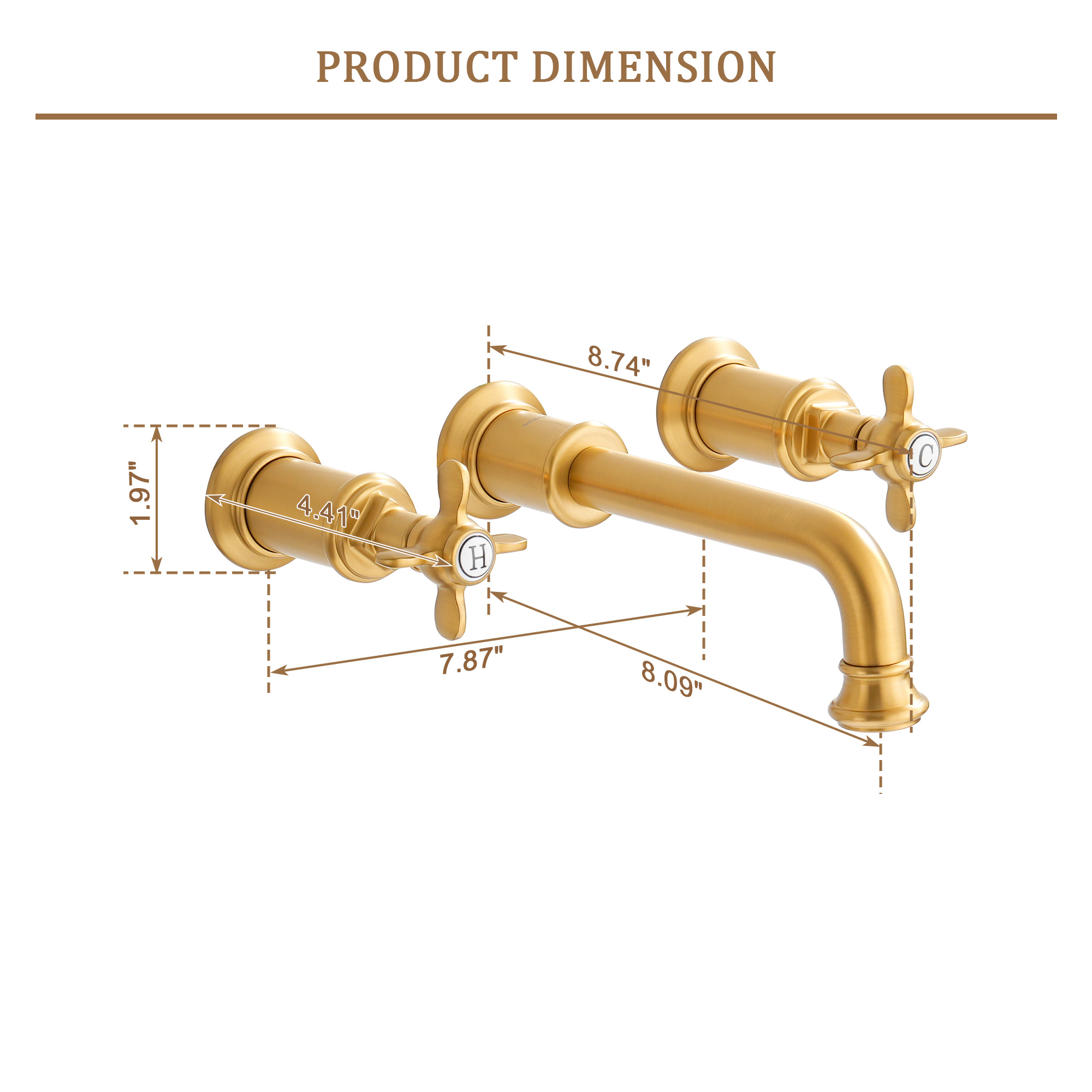 Cross Handles Brushed Gold Wall Mounted Bathroom Faucet – DANUBE