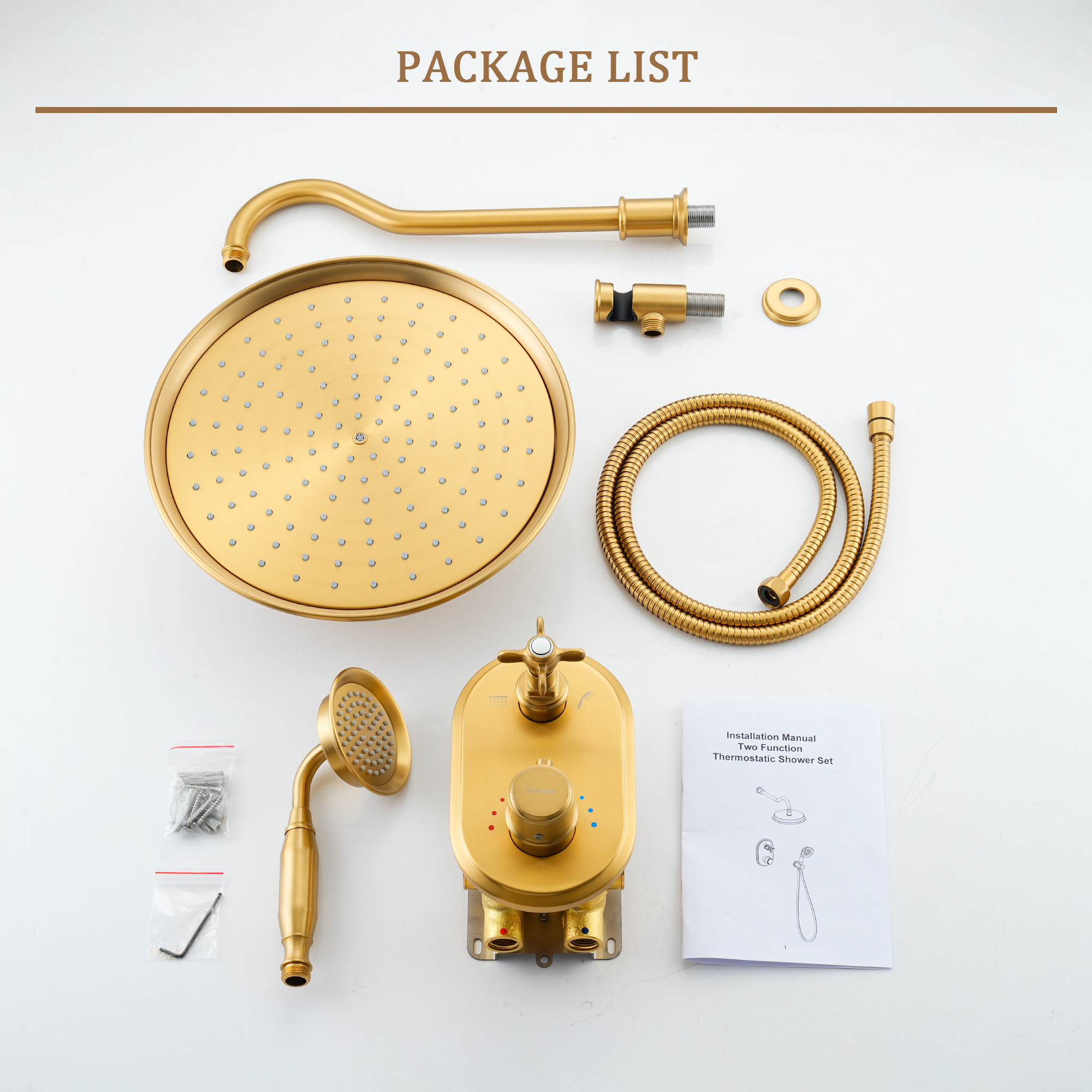 Brushed Gold Thermostatic Shower System with Handheld - DANUBE