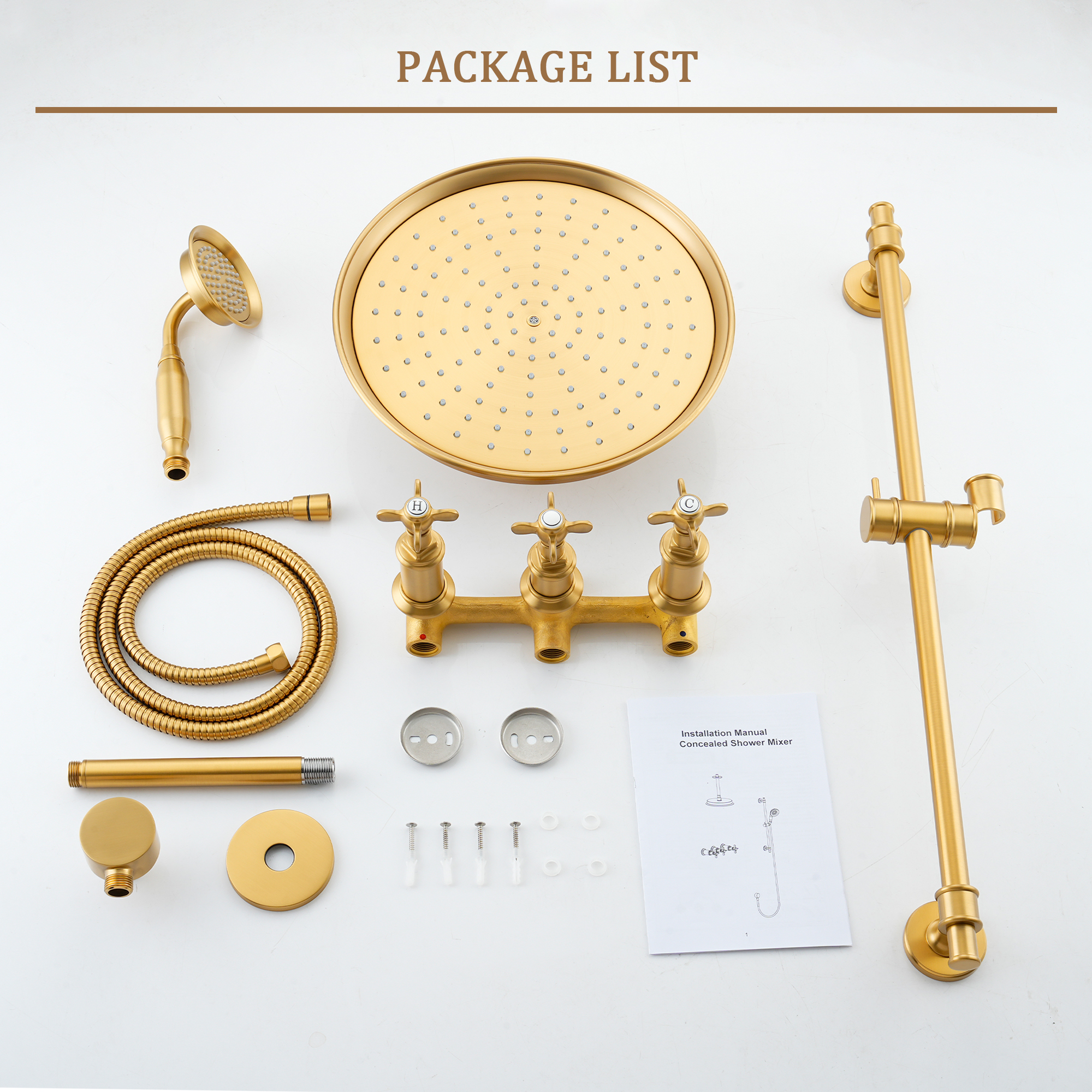 Brushed Gold Manual Shower System with Classic Controls - DANUBE