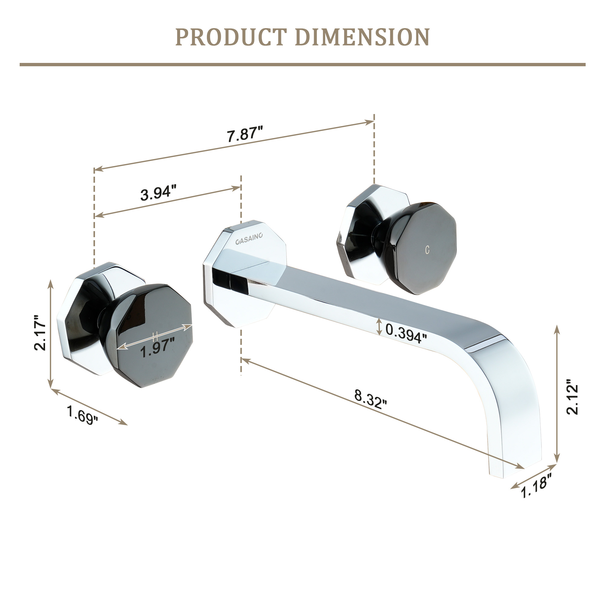Chrome Wall-Mounted Bathroom Faucet with Black PVD Octagonal Handles - OCTAGON
