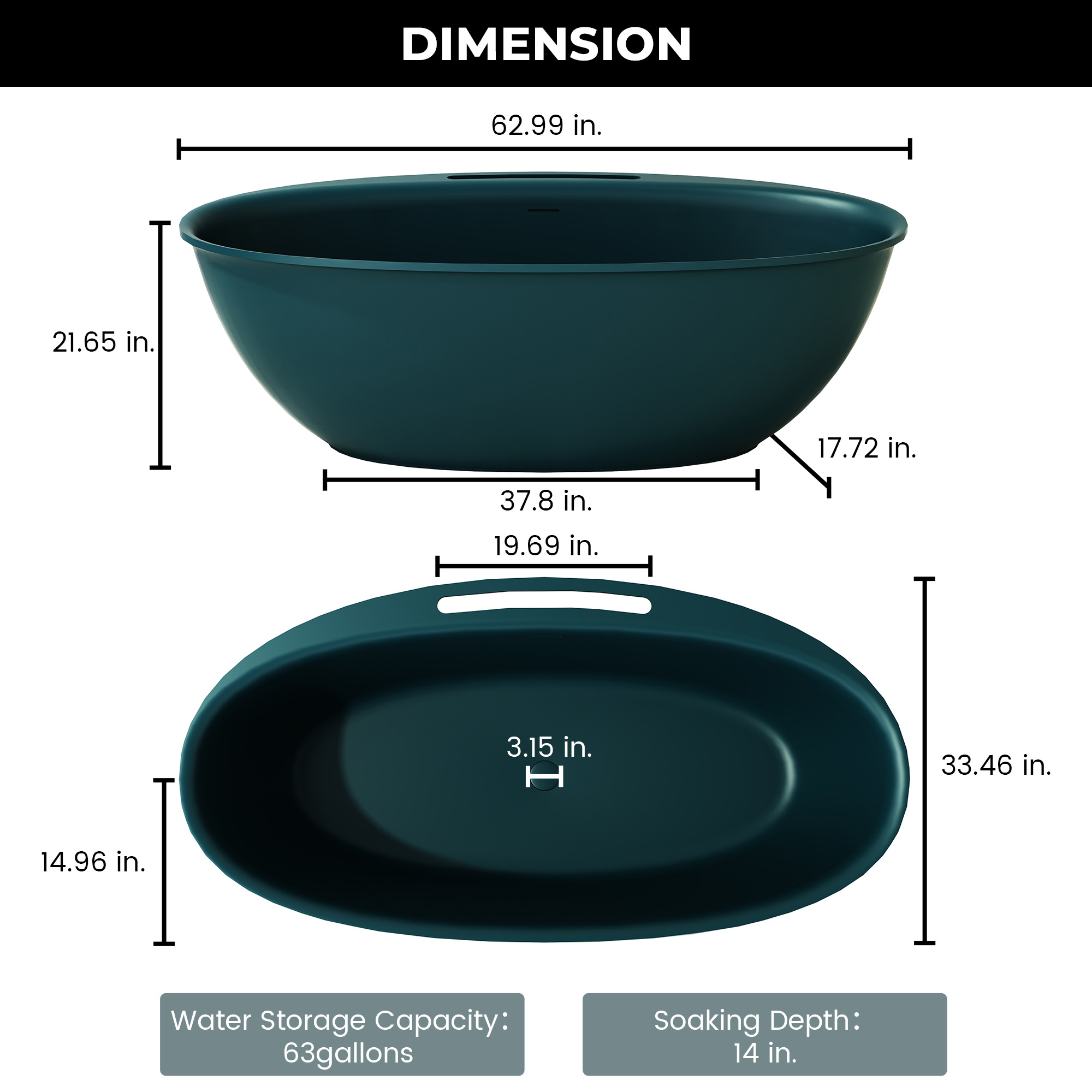 63"/67" Solid Surface Freestanding Matte Bathtub with Rim Towel Slot