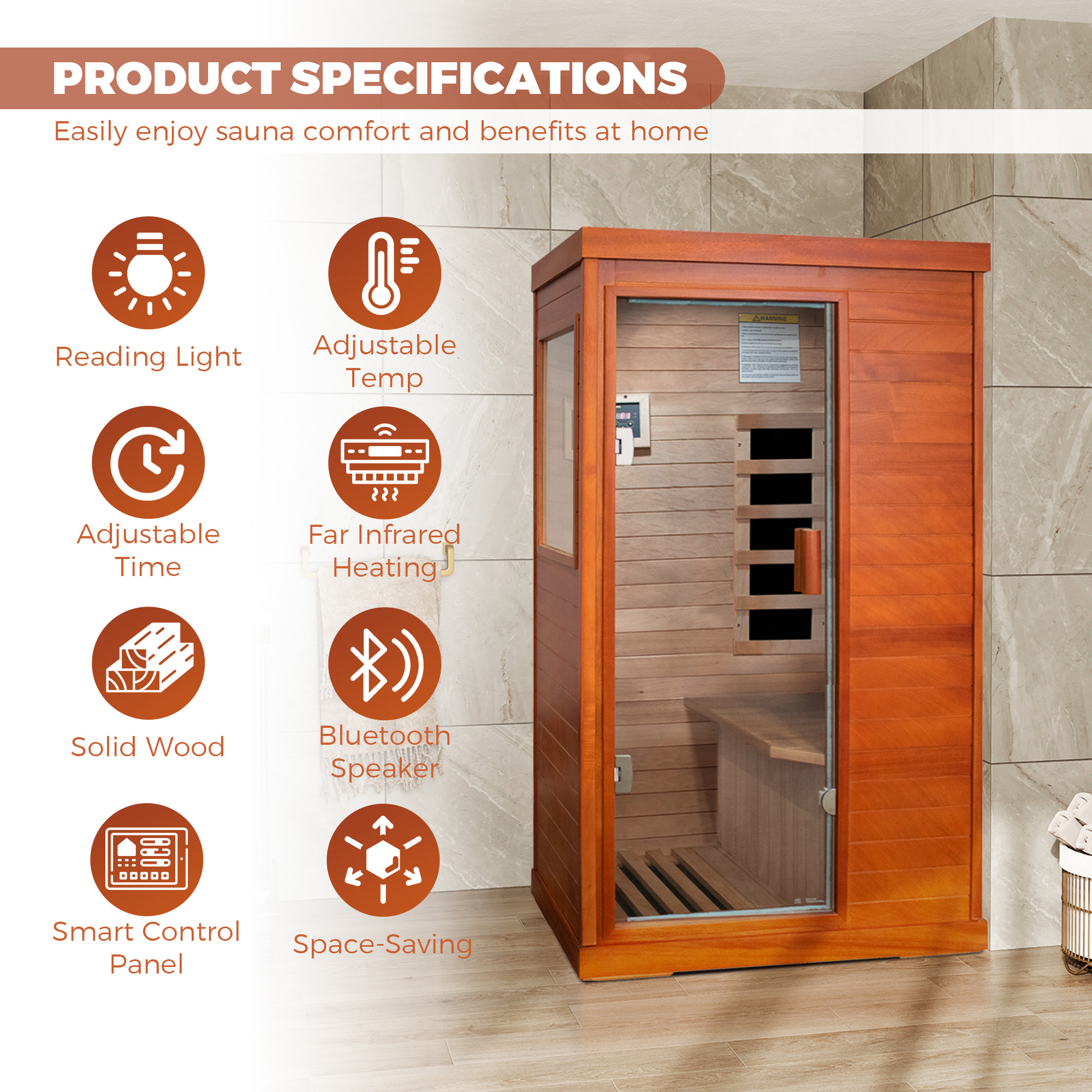 1-Person Indoor Infrared Sauna Room with Bluetooth & LED Light