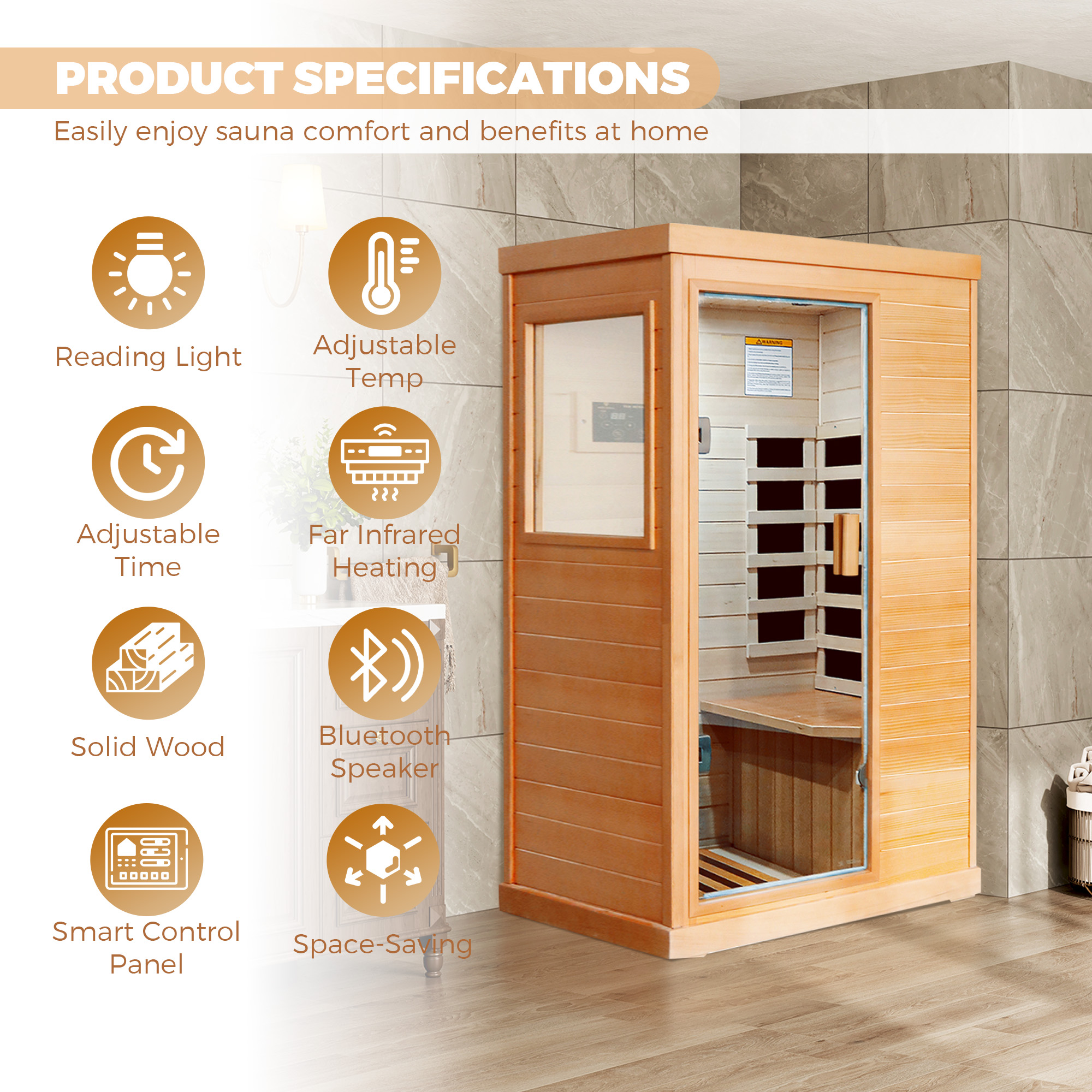 1-Person Indoor Infrared Sauna Room with Bluetooth & LED Light