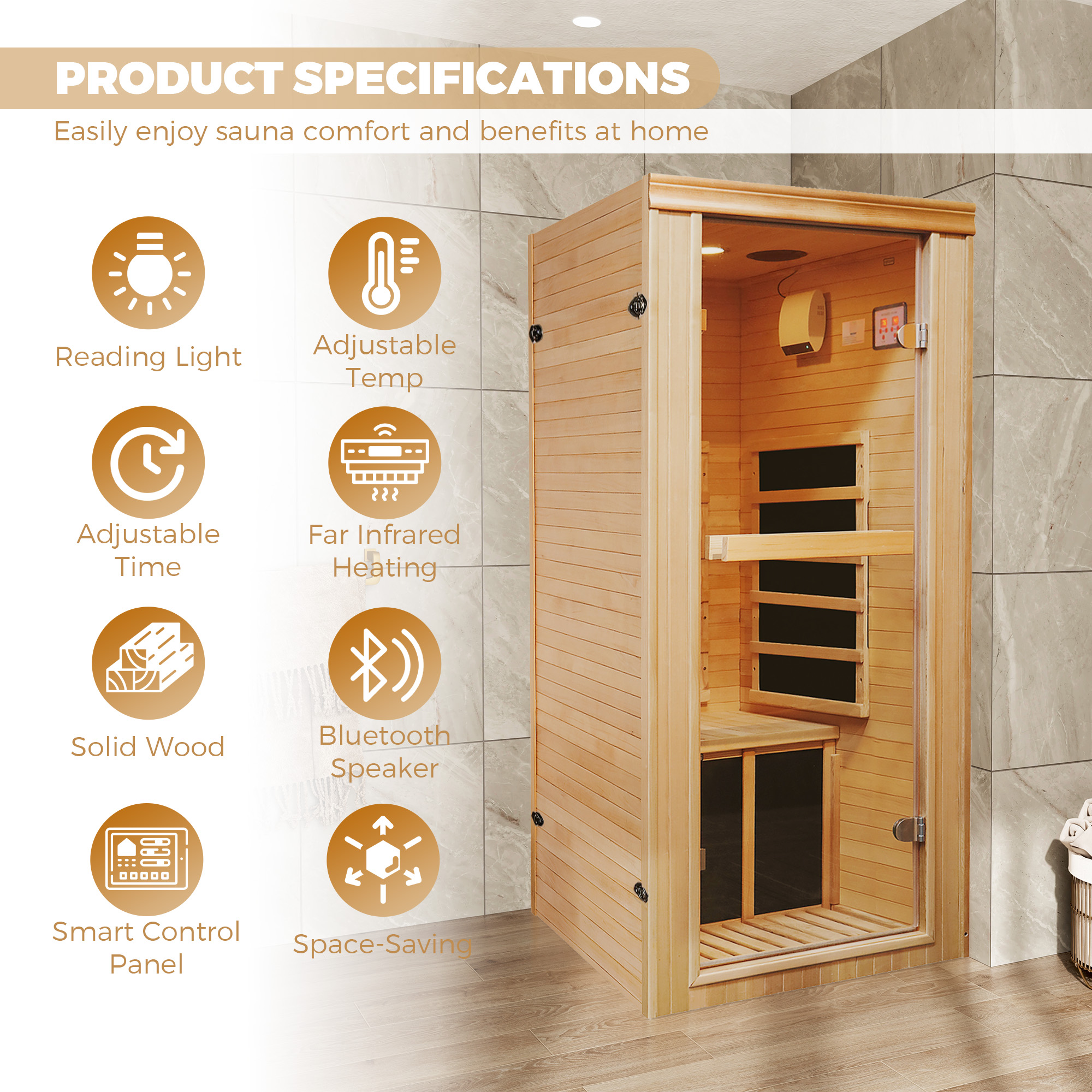 Single Person Far-Infrared Sauna Room with 5 Heating Plates for Home Wellness