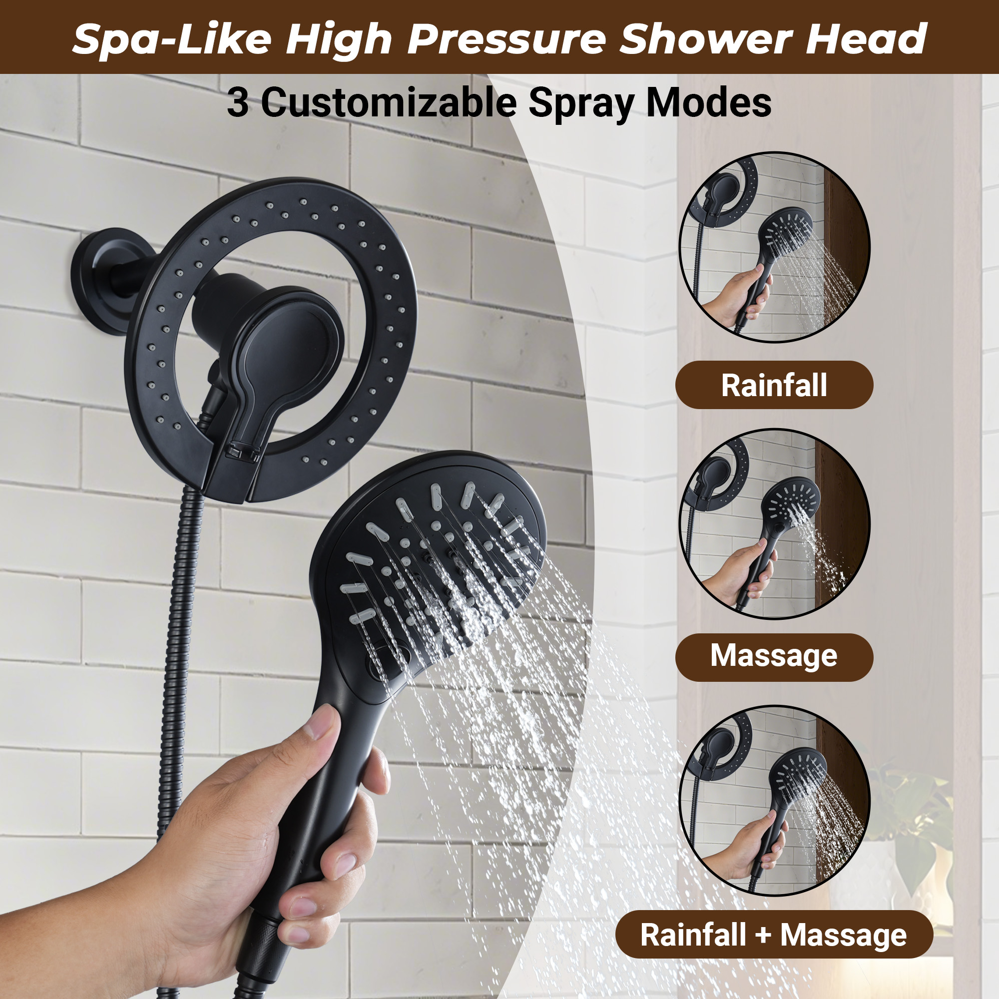 7-inch Magnetic Dual Shower System with 3-Function Hand Shower