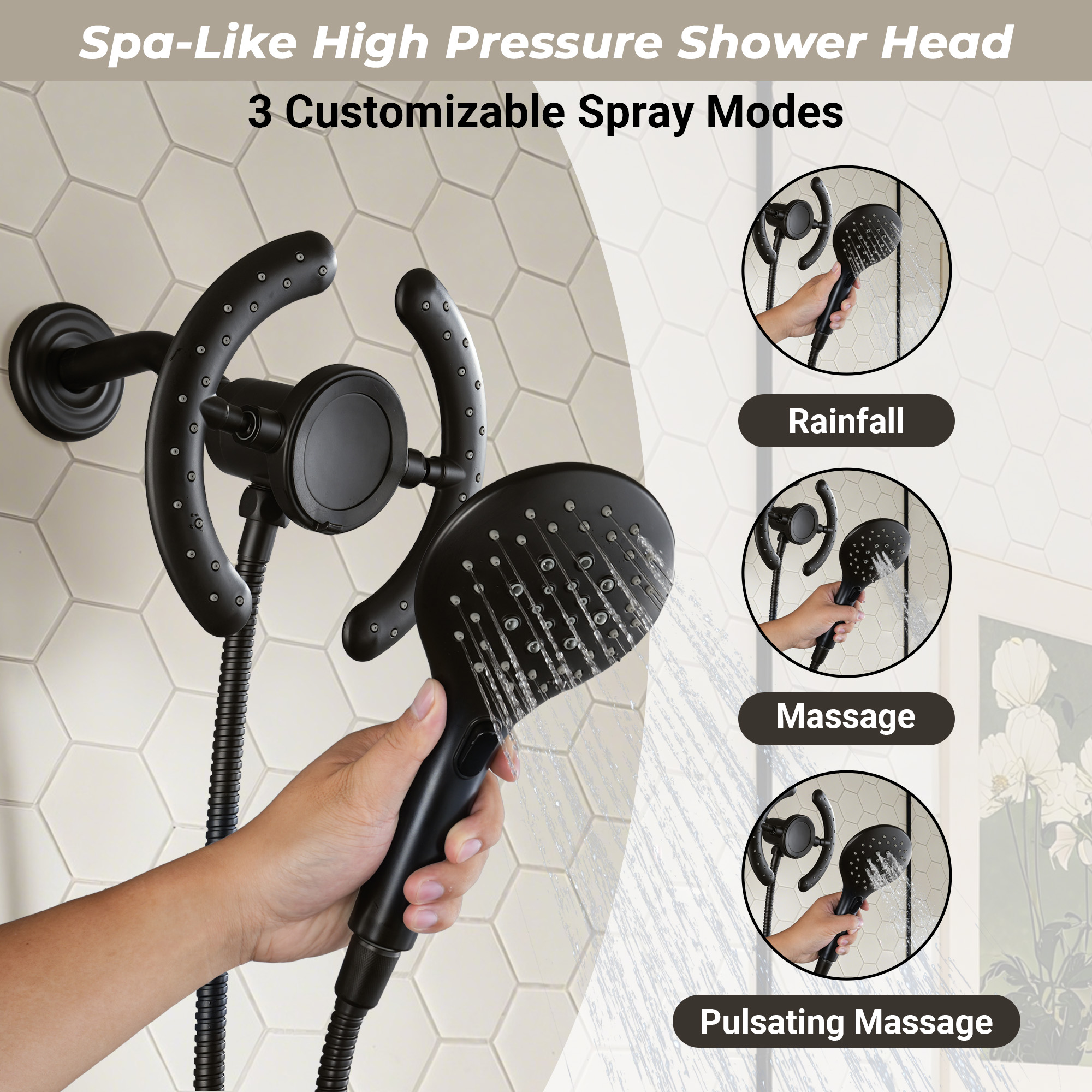 7-inch Magnetic Shower Kit with 3-Function Handheld Shower