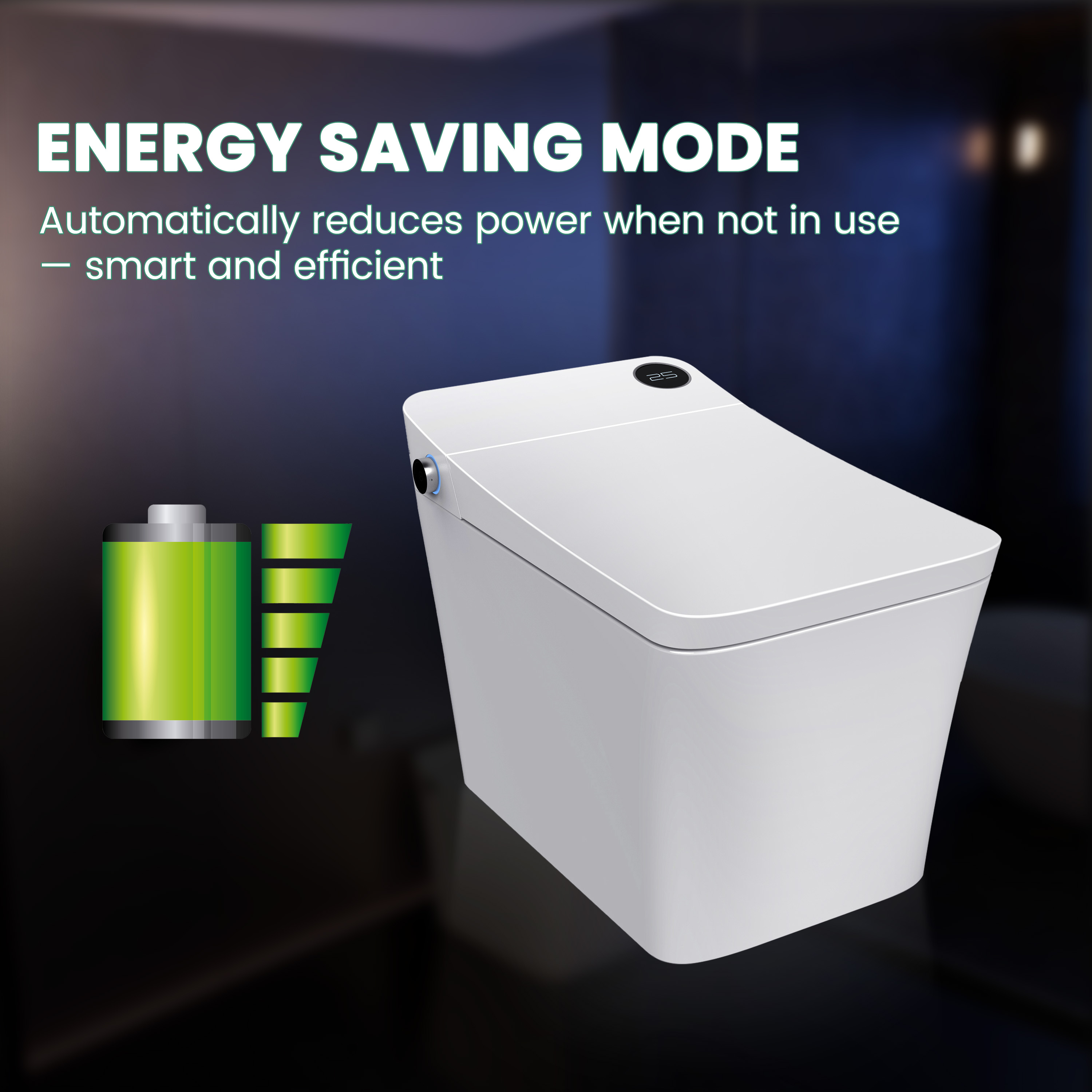 Elongated White Square-Shaped Tankless Smart Bidet Toilet