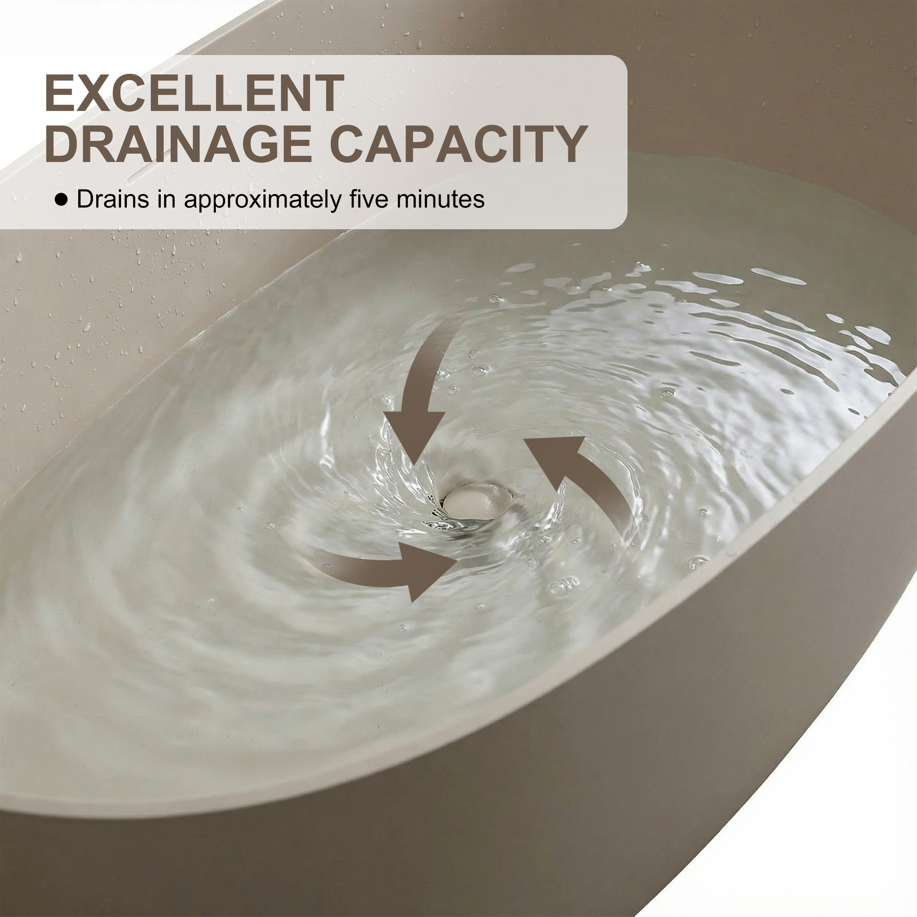 57"/61"/65"/69" Minimalist Solid Surface Freestanding Bathtub in Pine Crest and Shadow Whisper