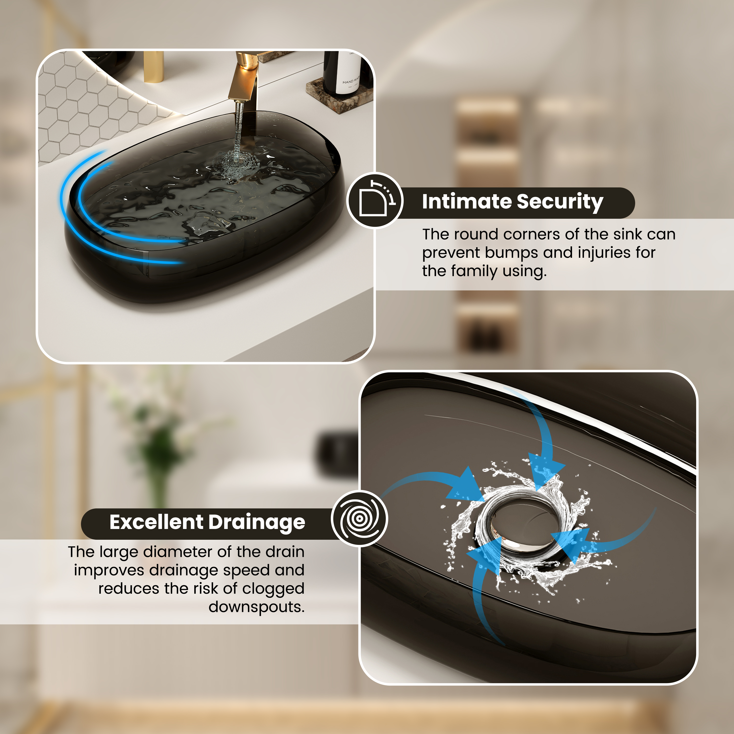 23" Oval Transparent Resin Bathroom Vessel Sink with Drainer