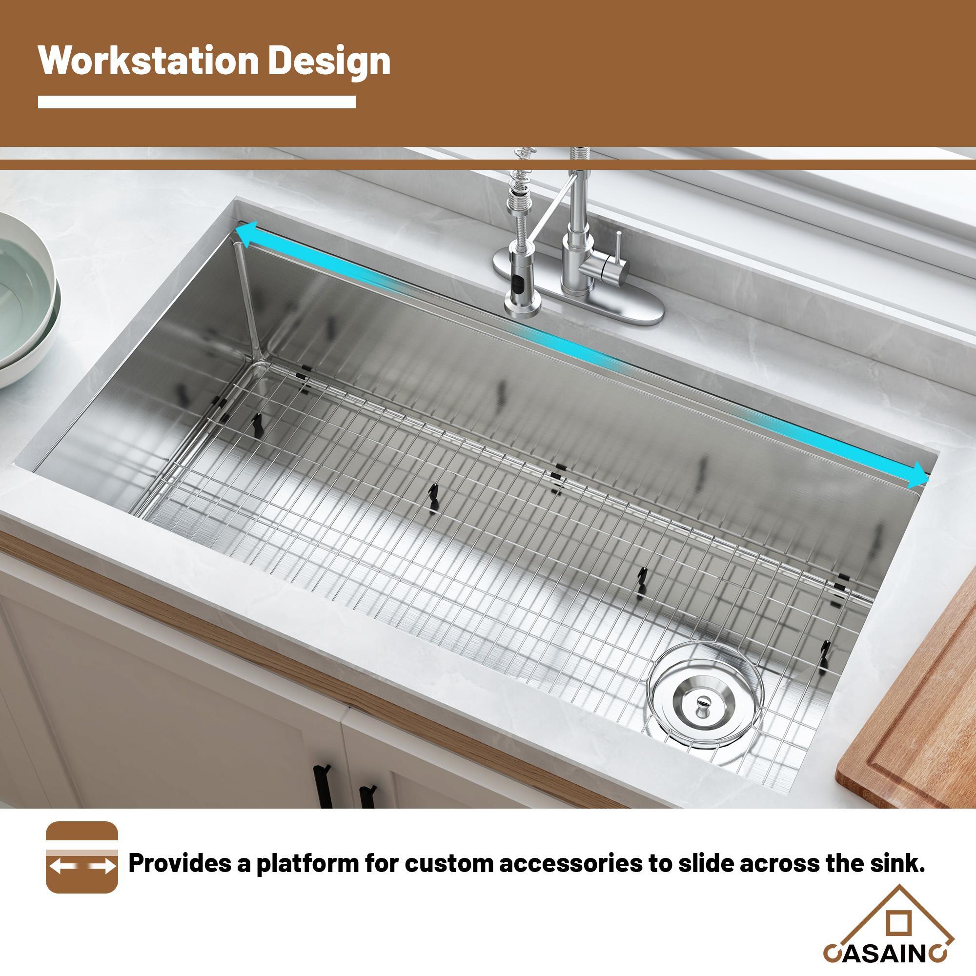 36 inch Workstation Undermount kitchen Sink Stainless Steel Sink 18 Gauge Single Bowl Kitchen Sinks Set