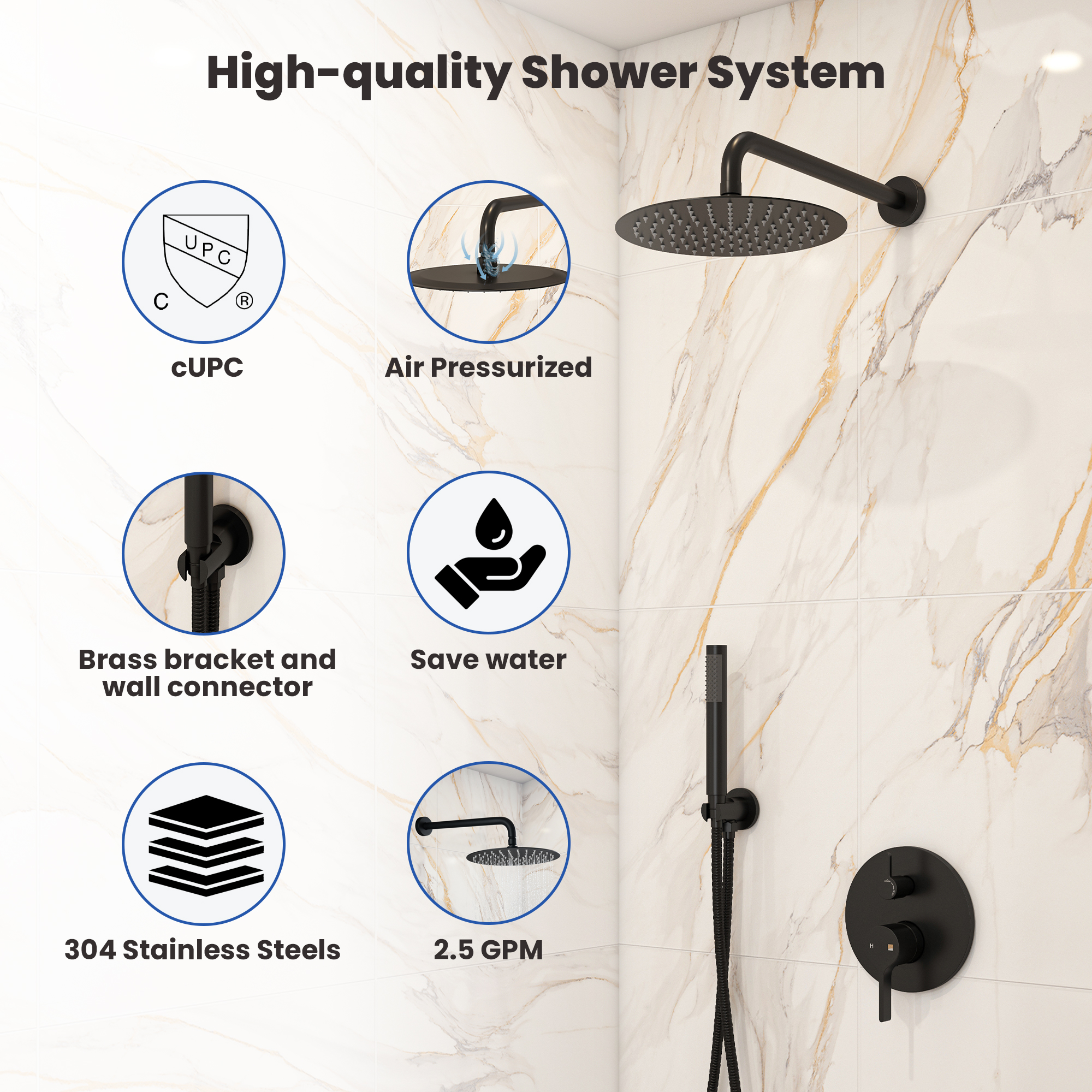 10" Round Shower System with Handheld Brass Showerhead