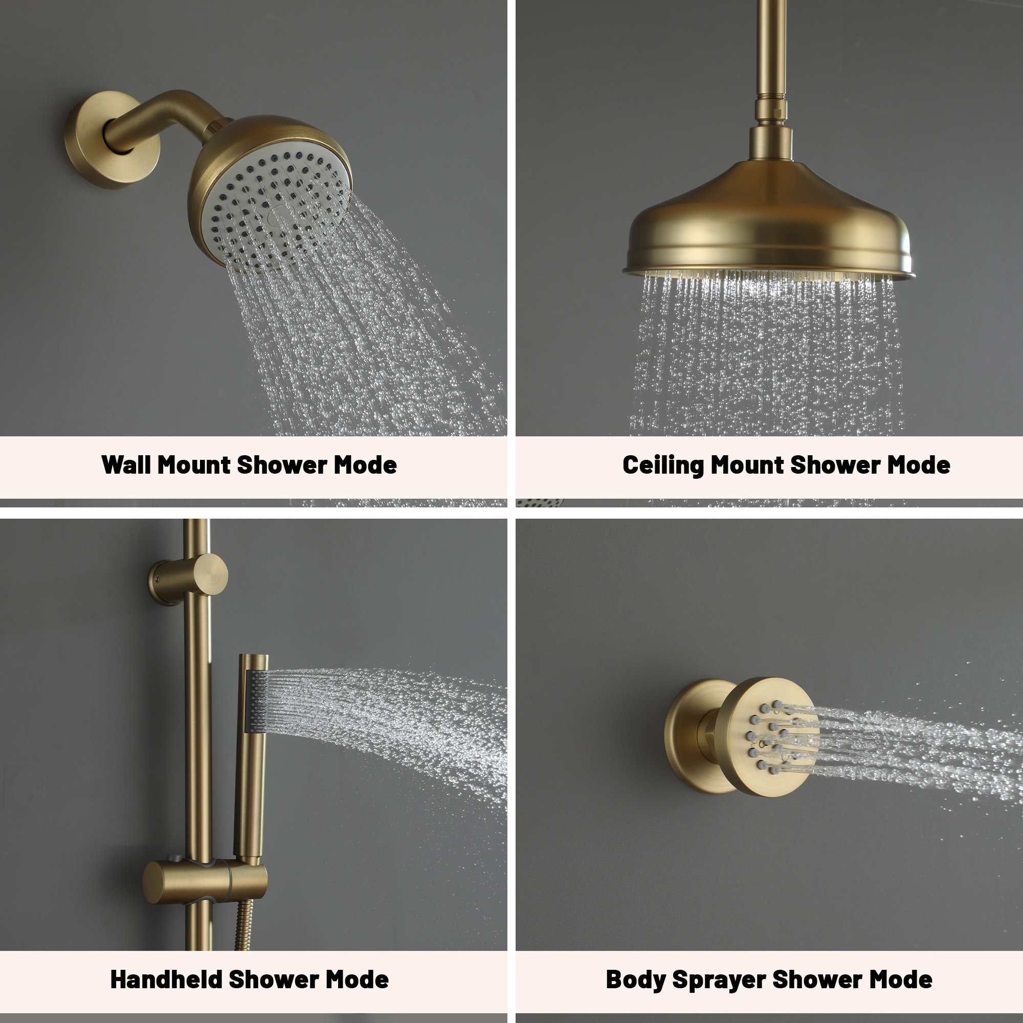 8" Dual Shower Head System with Slide Bar & Hand Shower & 4 Body Jets 