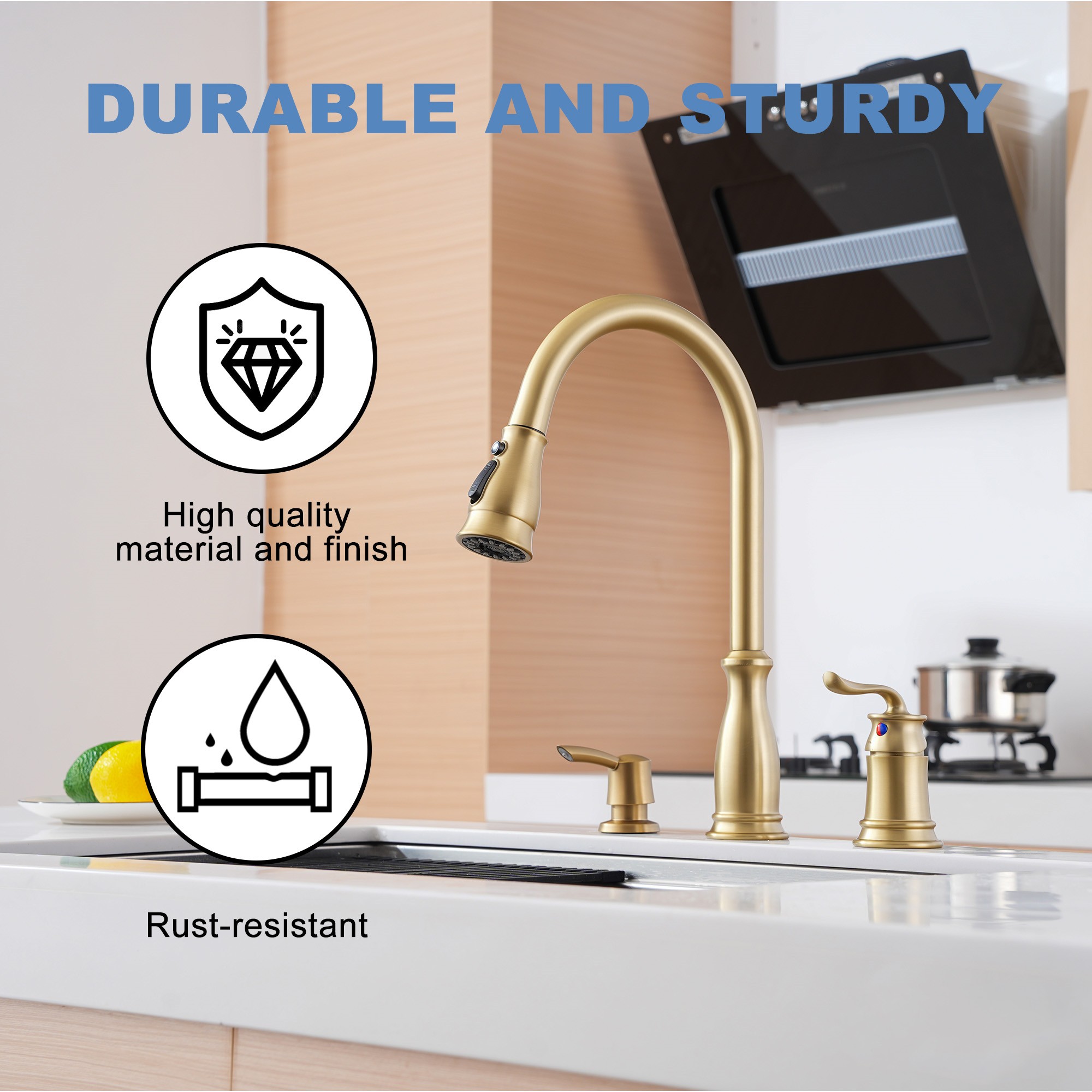3-Spray Patterns 1.8 GPM Single Handle Pull Down Sprayer Kitchen Faucet with Soap Dispenser