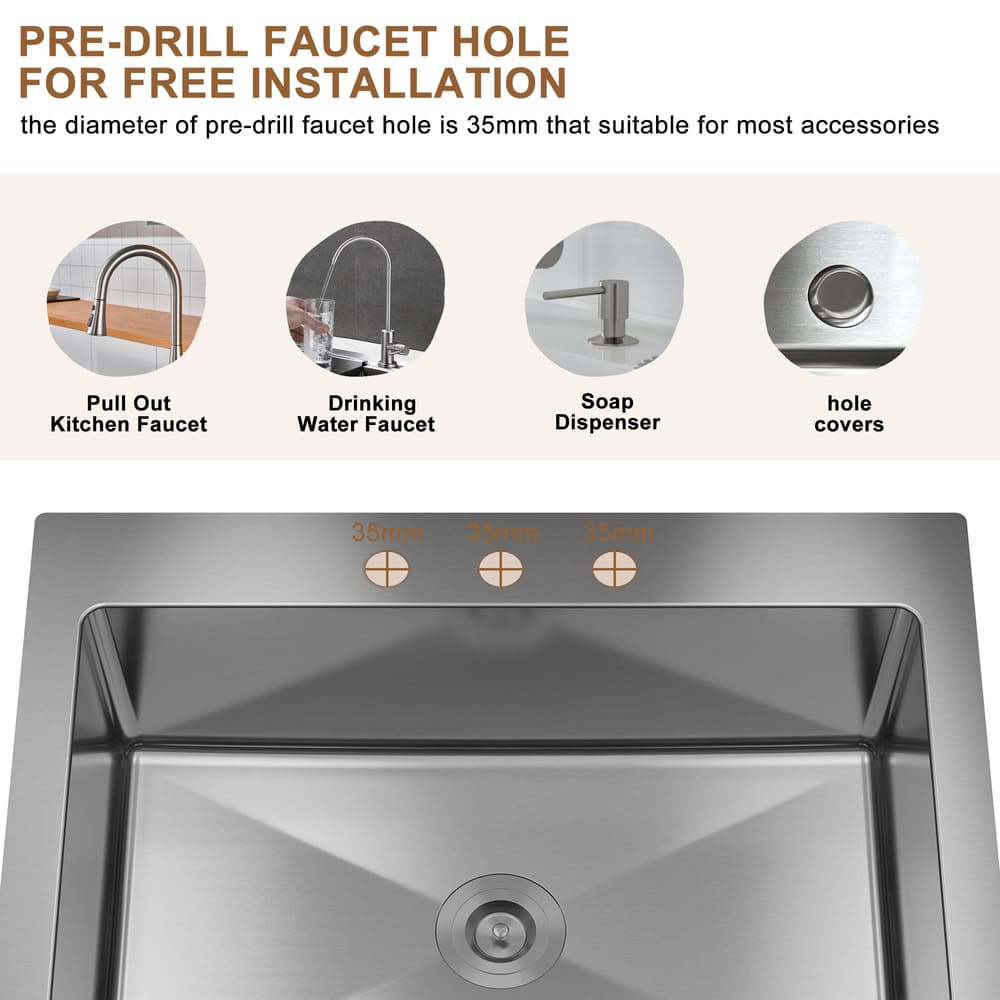 [Copy]33inch 3-Hole Single Bowl Stainless Steel Drop-in Workstation Kitchen Sink with Accessories