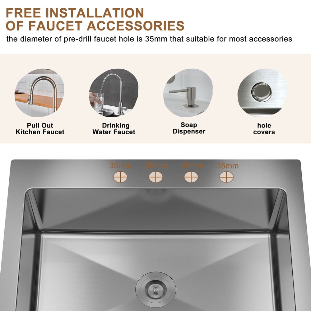[Copy]33inch 3-Hole Single Bowl Stainless Steel Drop-in Workstation Kitchen Sink with Accessories