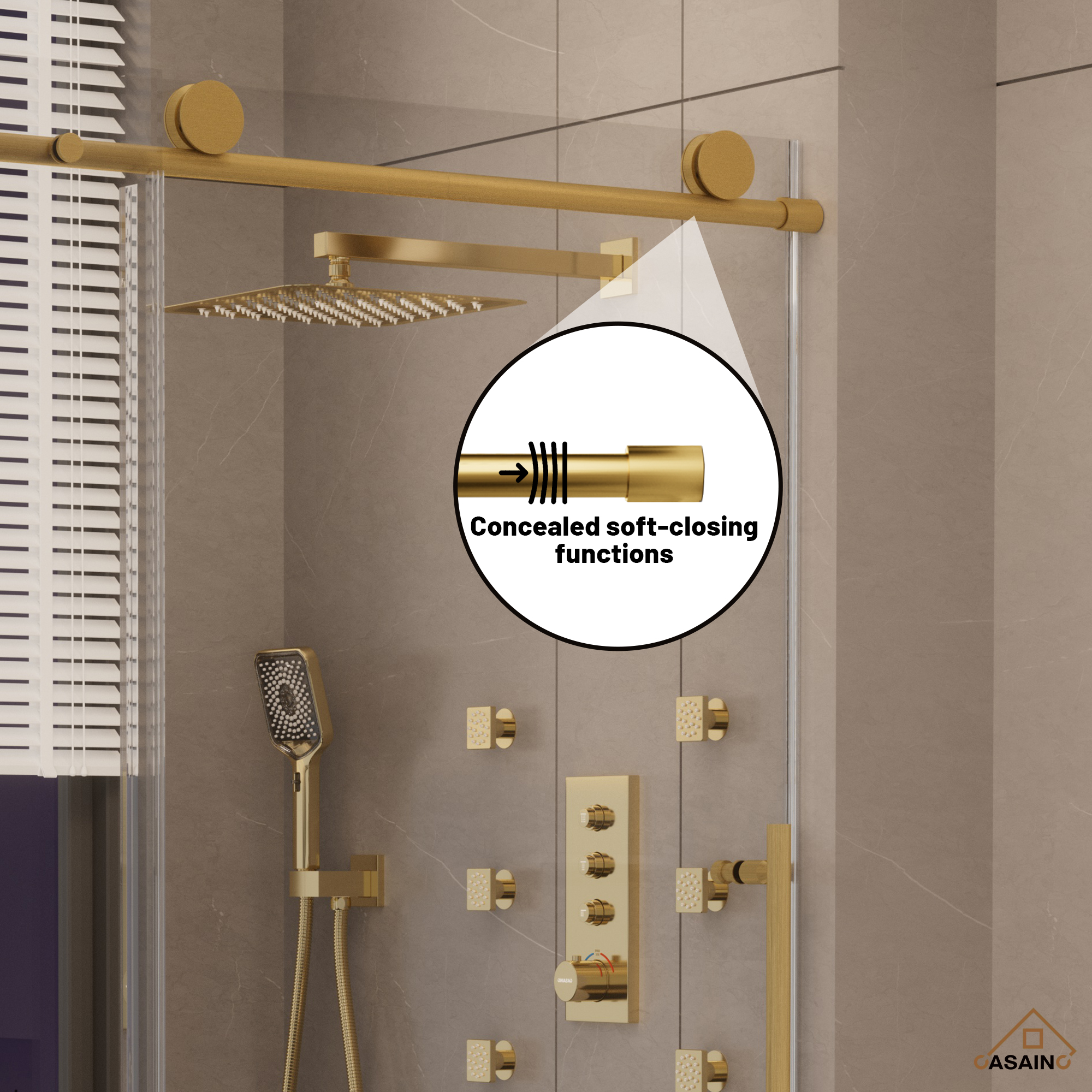 60"x76" Frameless Laminated Layer Glass Shower Door with Cushioned Single Slide Enclosure in Chrome/Brushed Gold
