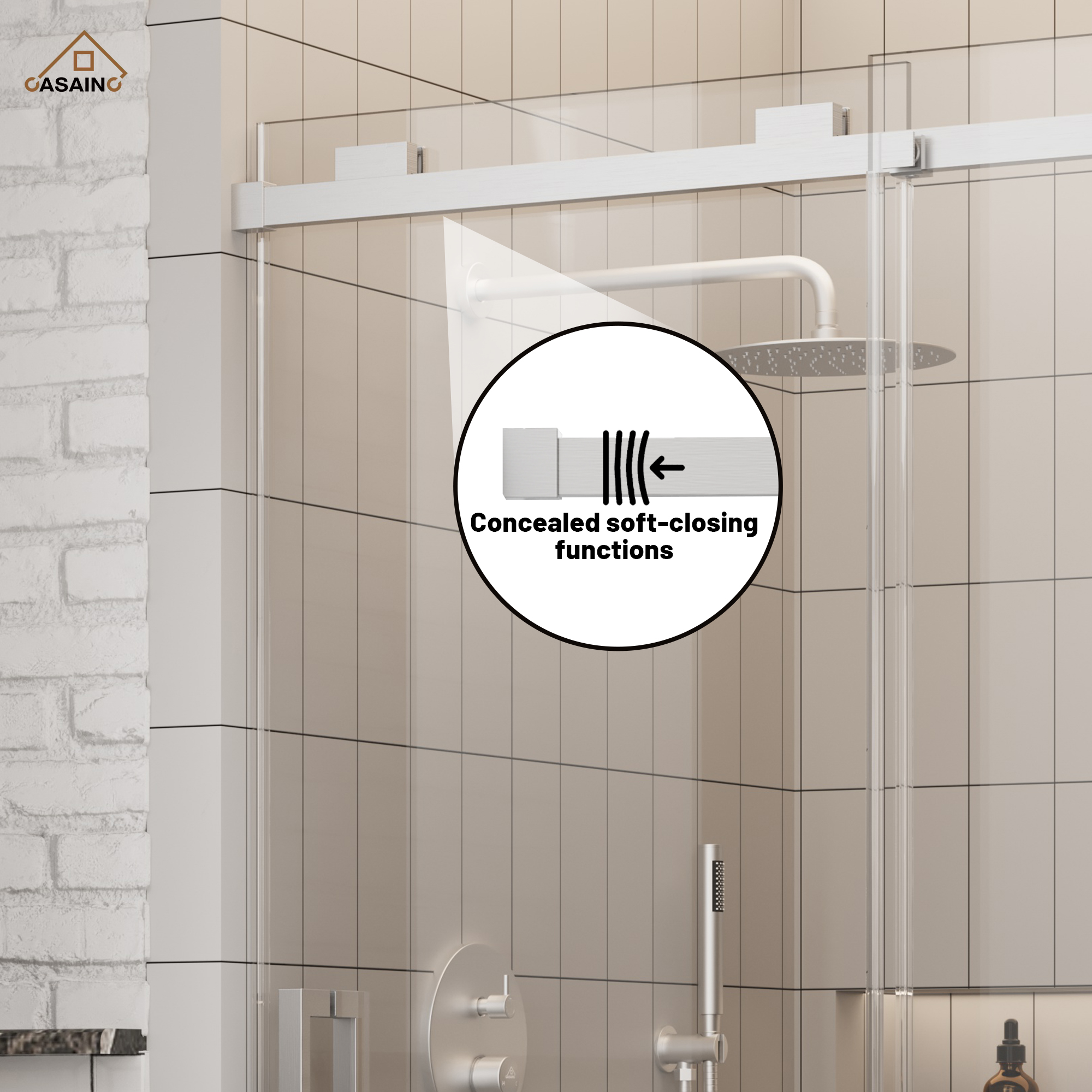 48"x76" Frameless Shower Door with Cushioned Single Slide in Brushed Nickel/Chromed/Matte Black/Brushed Gold, 0.39 inch SGCC-certified Tempered Shower Glass