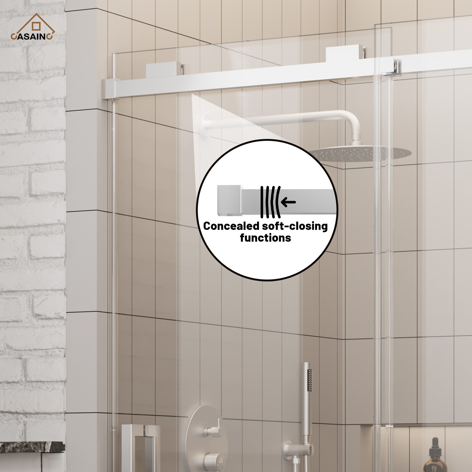 48"x76" Frameless Shower Door with Cushioned Single Slide in Brushed Nickel/Chromed/Matte Black/Brushed Gold, 0.39 inch SGCC-certified Tempered Shower Glass