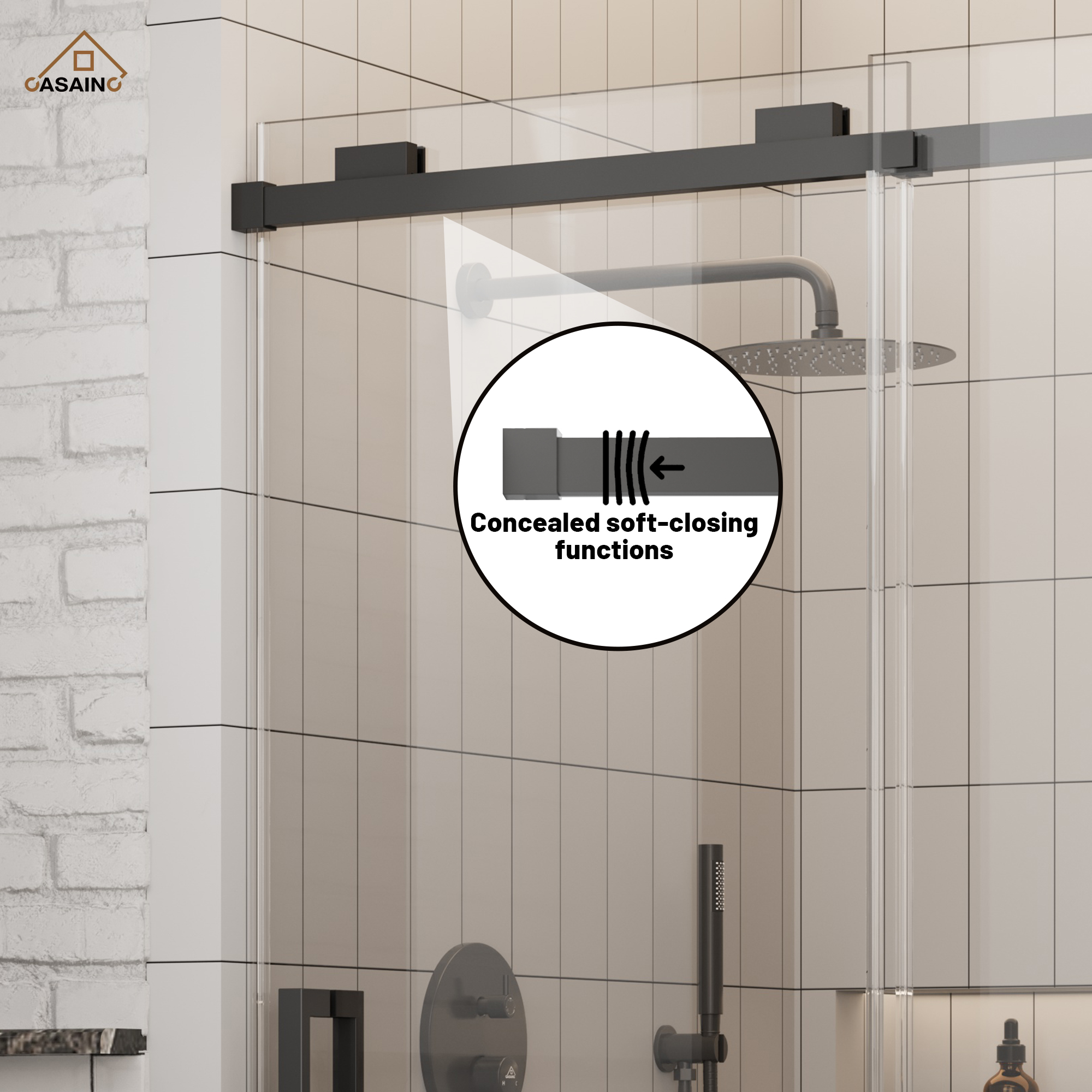 48"x76" Frameless Shower Door with Cushioned Single Slide in Brushed Nickel/Chromed/Matte Black/Brushed Gold, 0.39 inch SGCC-certified Tempered Shower Glass